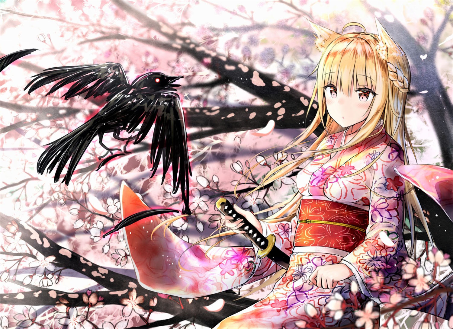 animal_ears kayakooooo kimono sword