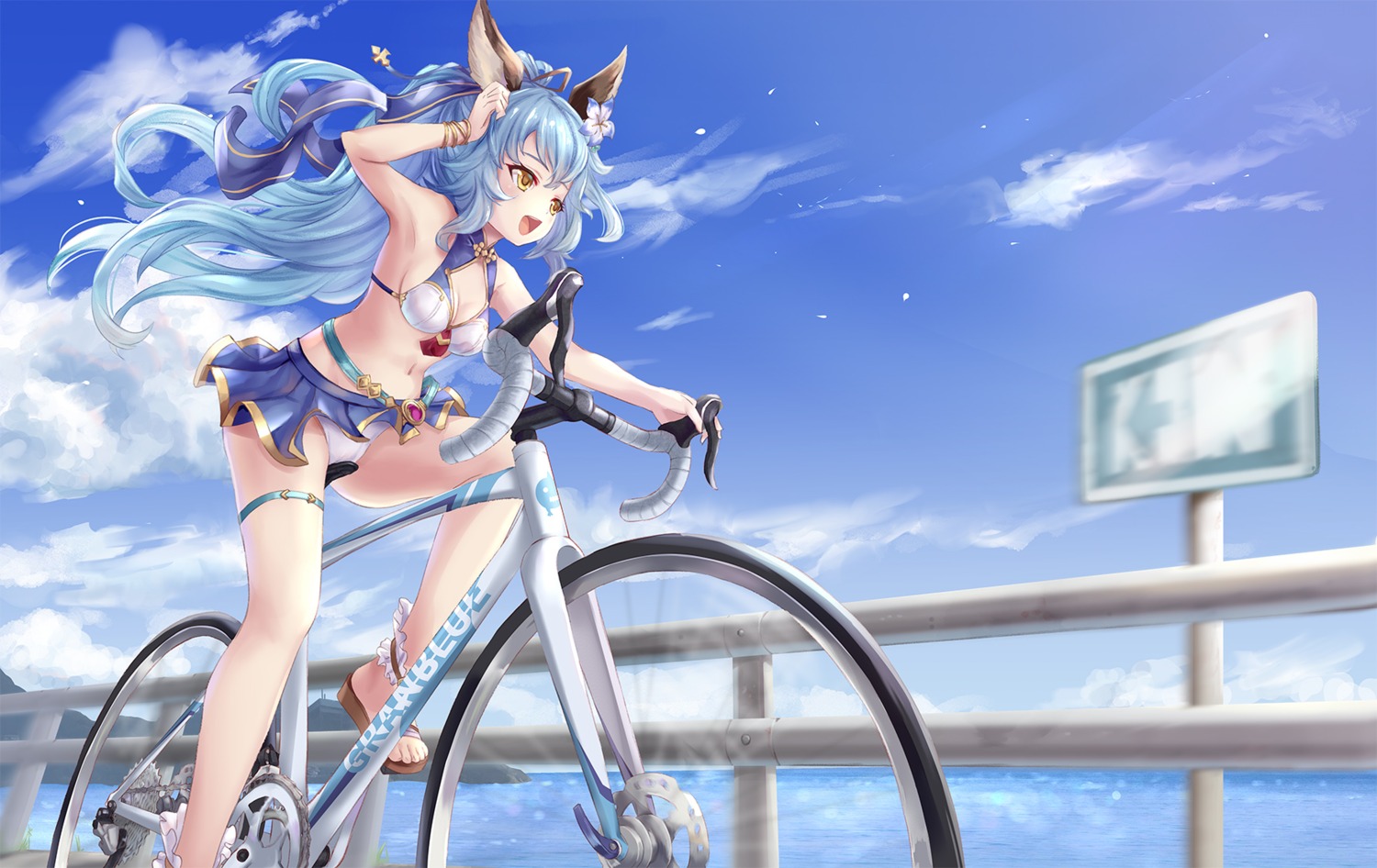 animal_ears bell_(angelicalary) bikini ferry_(granblue_fantasy) garter granblue_fantasy skirt_lift swimsuits