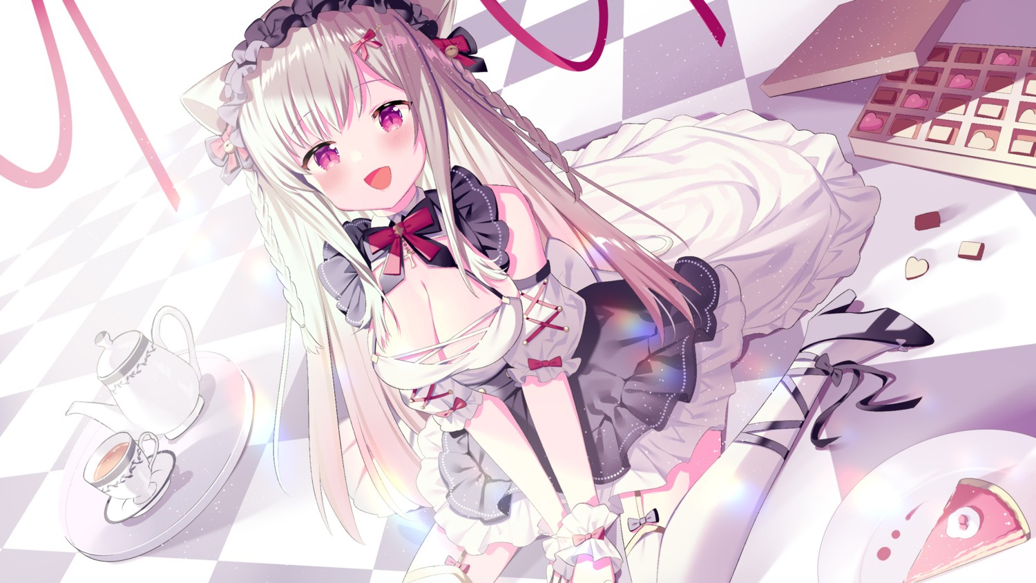 animal_ears harugasumi_milina heels ikari indie_virtual_youtuber maid nekomimi no_bra stockings thighhighs wallpaper