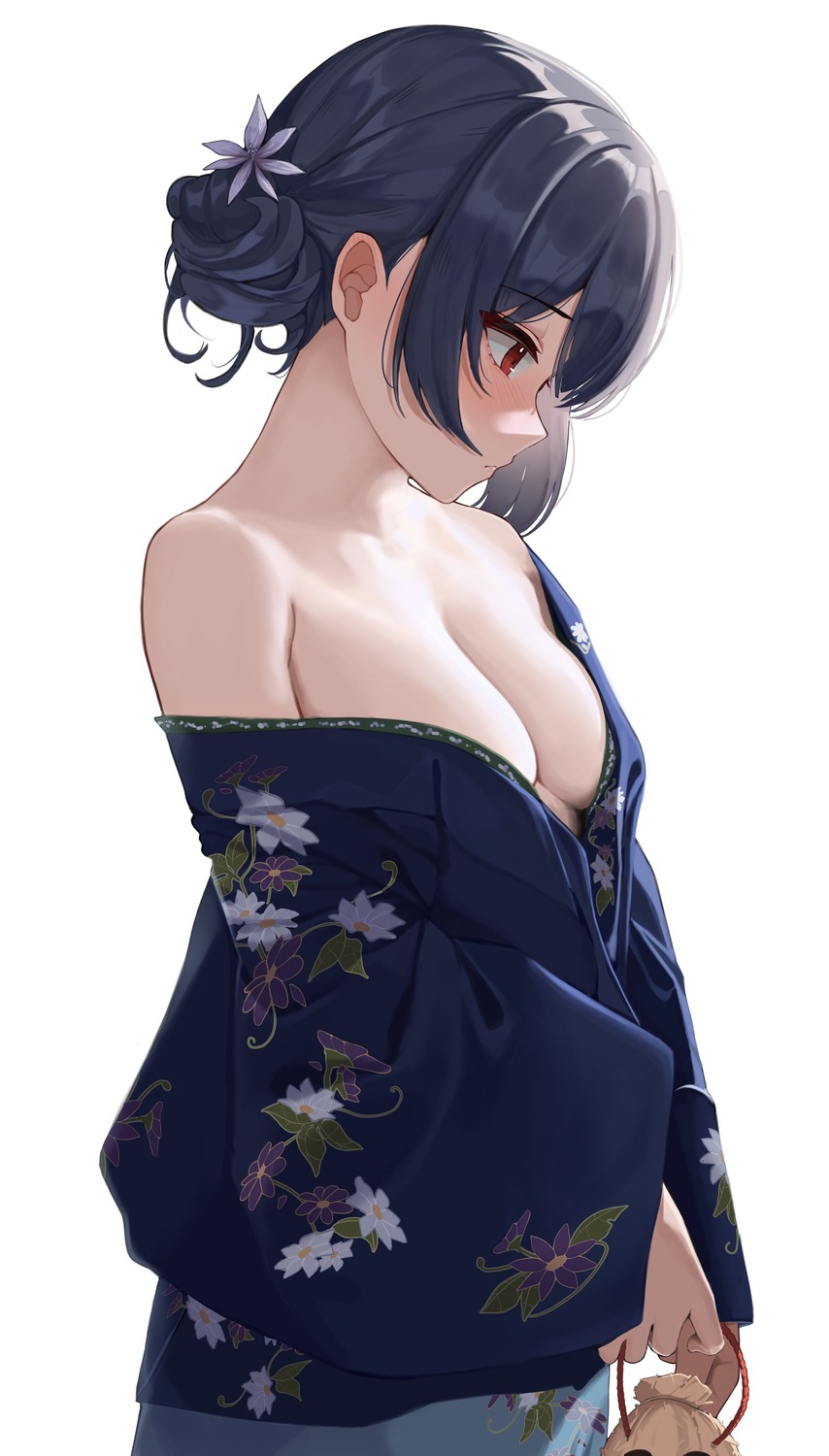 japanese_clothes morino_rinze no_bra open_shirt pomp_(qhtjd0120) the_idolm@ster the_idolm@ster_shiny_colors wardrobe_malfunction