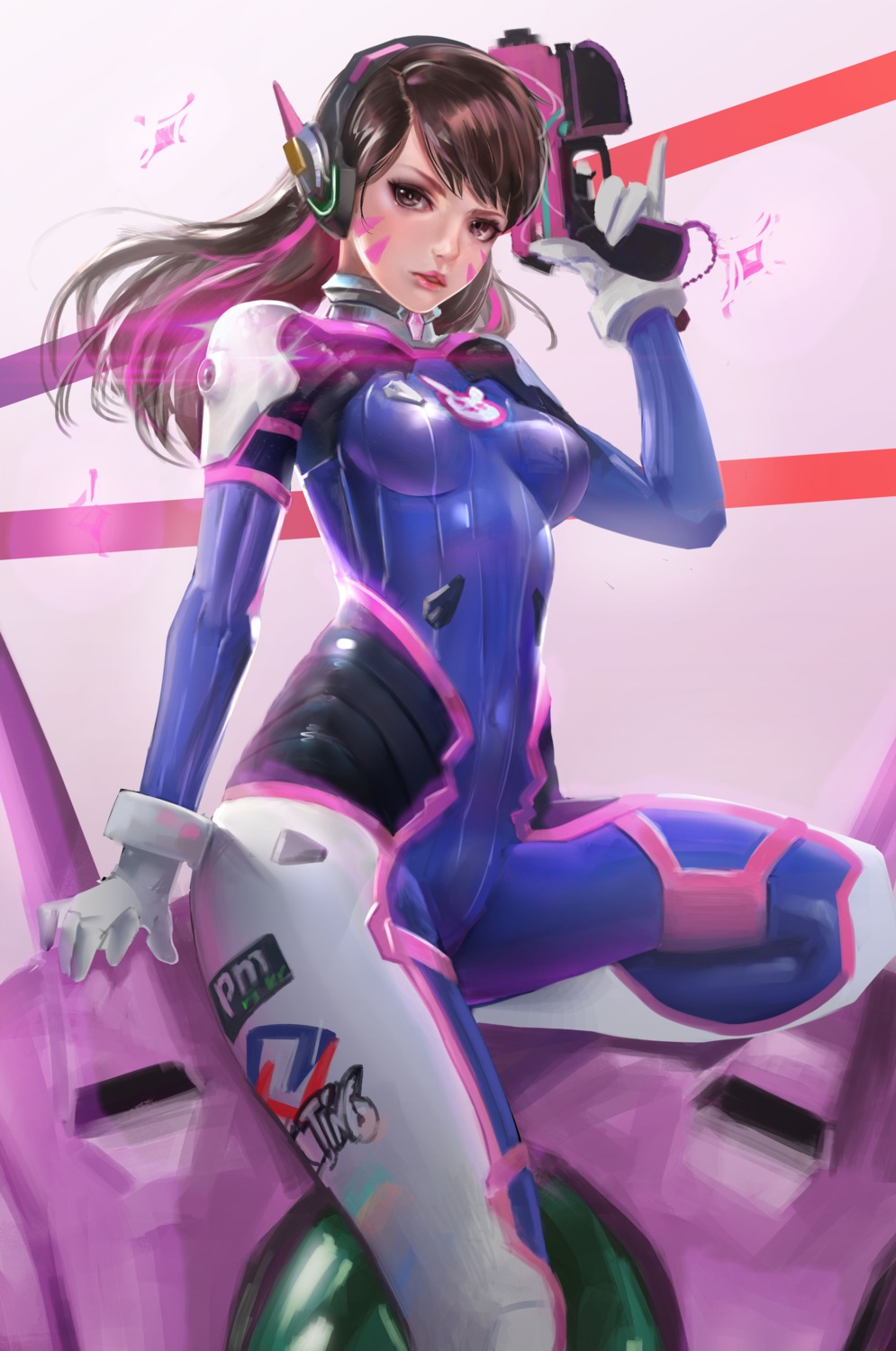 bodysuit d.va gun headphones overwatch tian