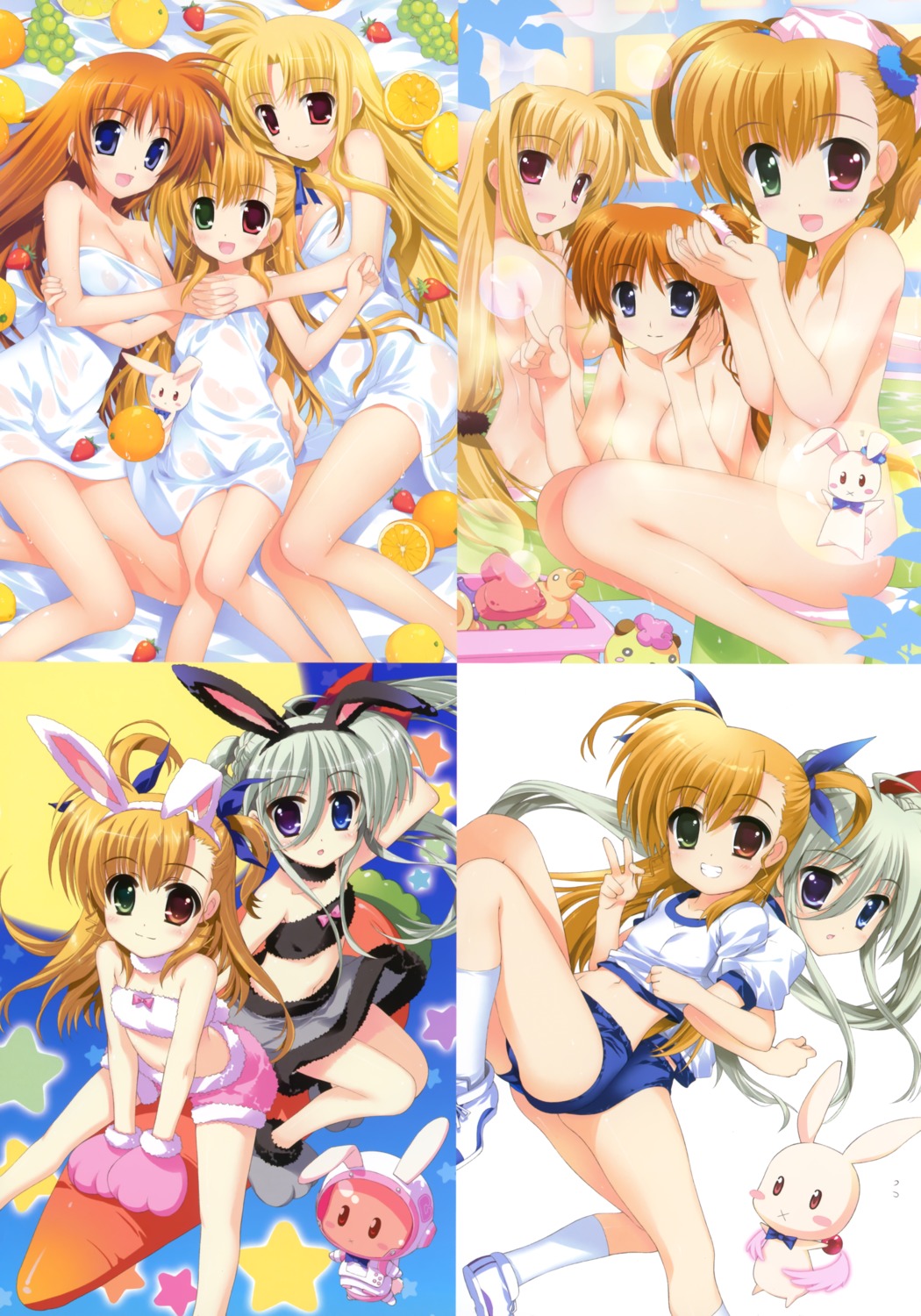 animal_ears bathing bunny_ears buruma einhart_stratos fate_testarossa fujima_takuya gym_uniform heterochromia loli mahou_shoujo_lyrical_nanoha mahou_shoujo_lyrical_nanoha_vivid naked sacred_heart takamachi_nanoha towel vivio