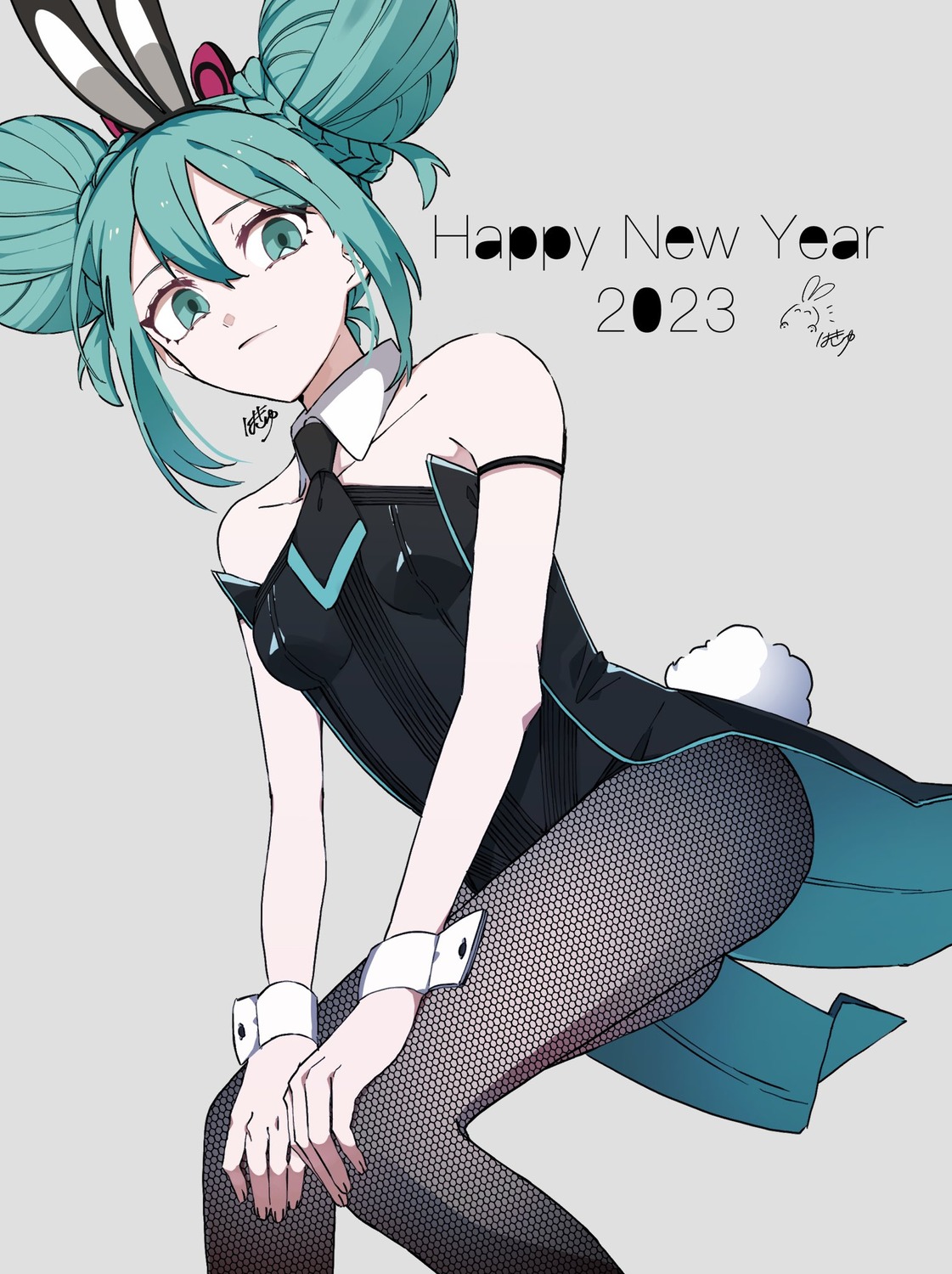 animal_ears bicute_bunnies_miku bunny_ears bunny_girl eiku fishnets hatsune_miku no_bra pantyhose tail vocaloid