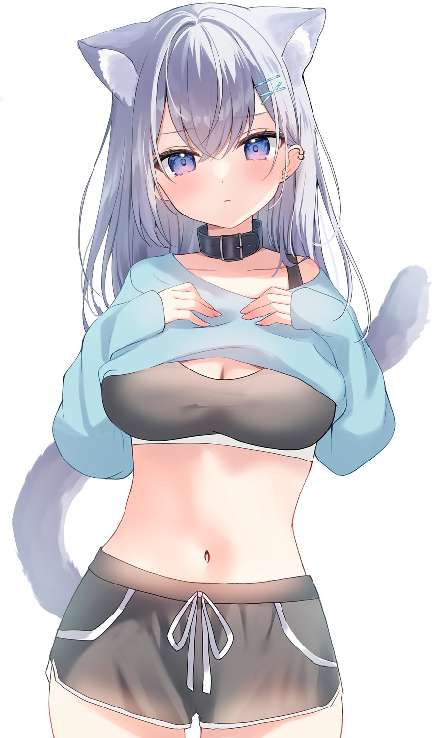 animal_ears bra cleavage hamico nekomimi shirt_lift tail