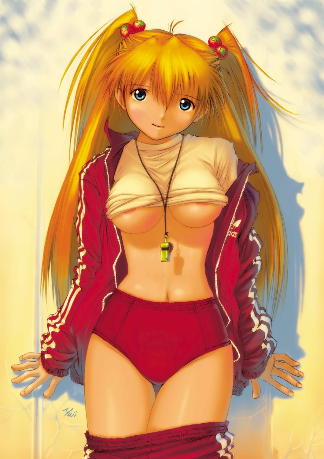 areola buruma gym_uniform nagko neon_genesis_evangelion no_bra shirt_lift souryuu_asuka_langley underboob yuuji