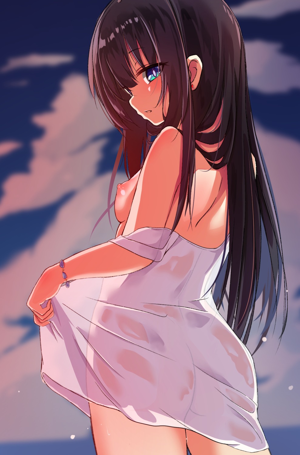 aono_(f_i_s) ass breasts dress nipples no_bra nopan open_shirt see_through skirt_lift wet_clothes