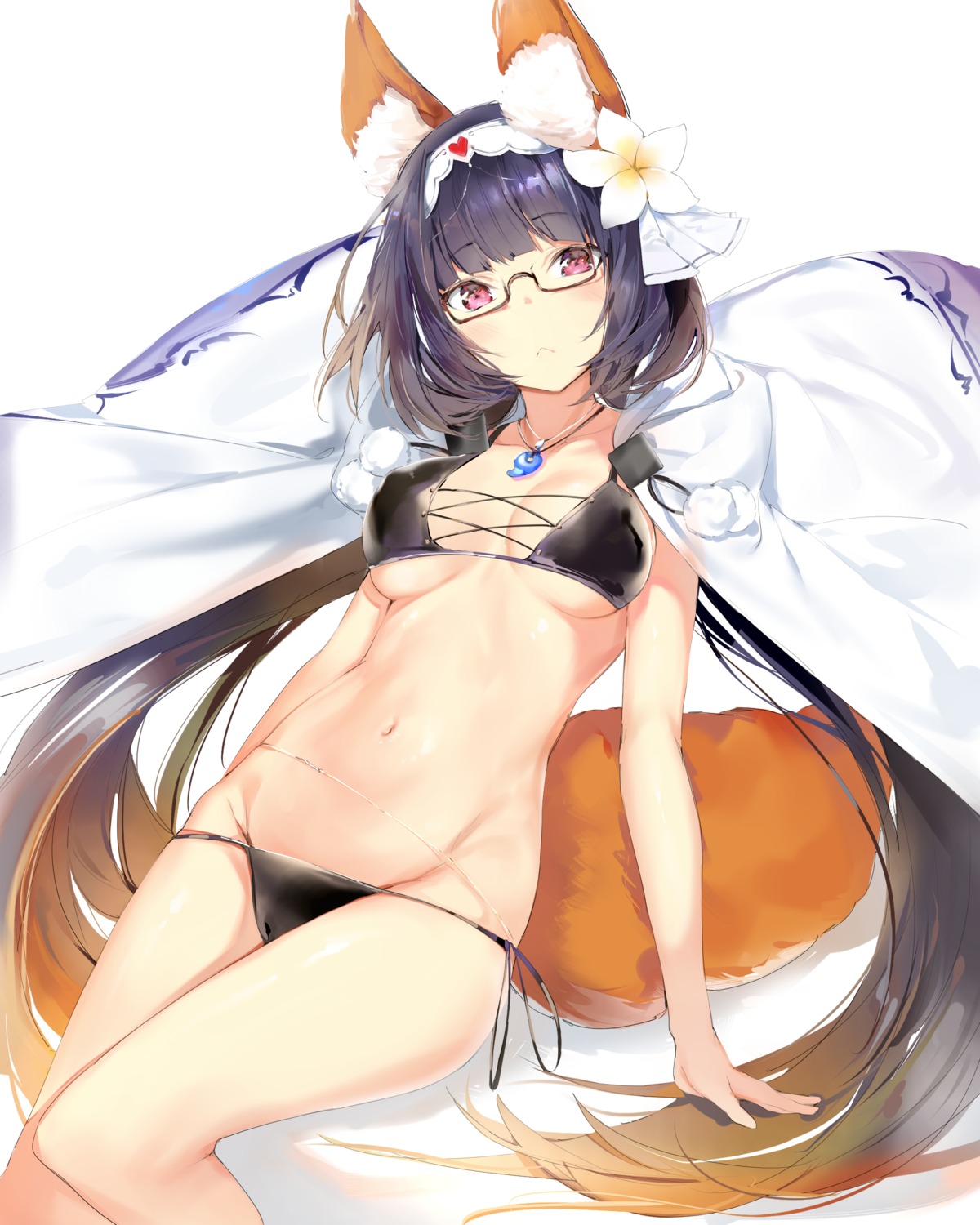 animal_ears bikini cameltoe erect_nipples fate/grand_order kitsune megane osakabe-hime_(fate/grand_order) silver_(chenwen) swimsuits tail underboob