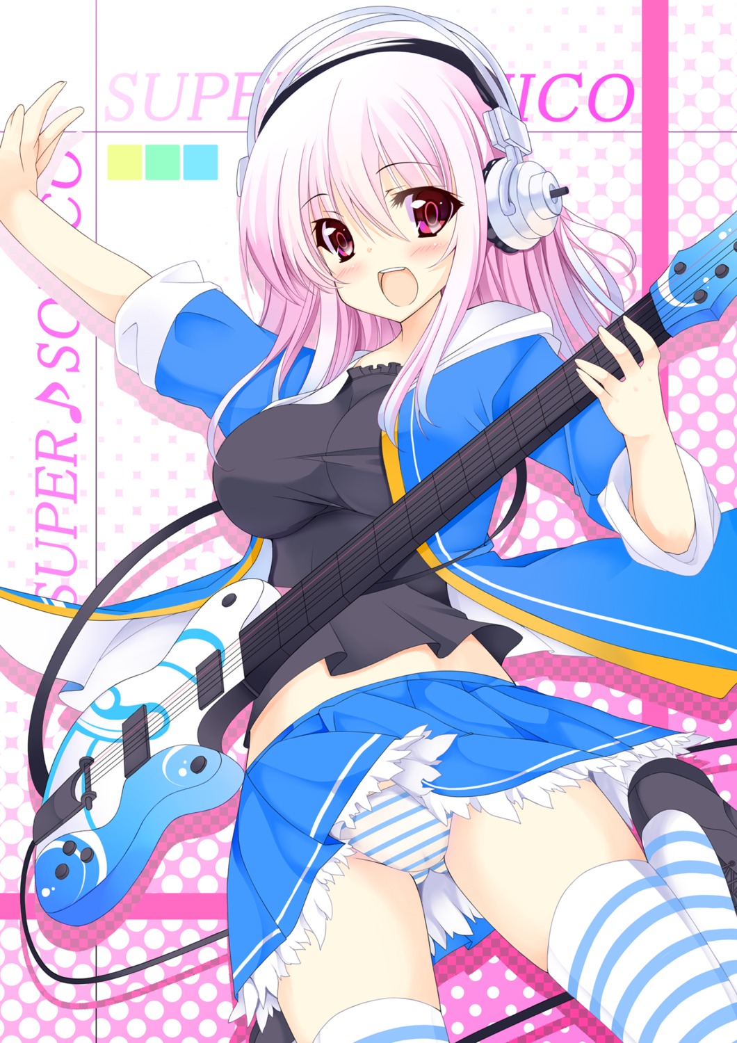 guitar headphones pantsu shimapan sonico super_sonico thighhighs torisukerabasu