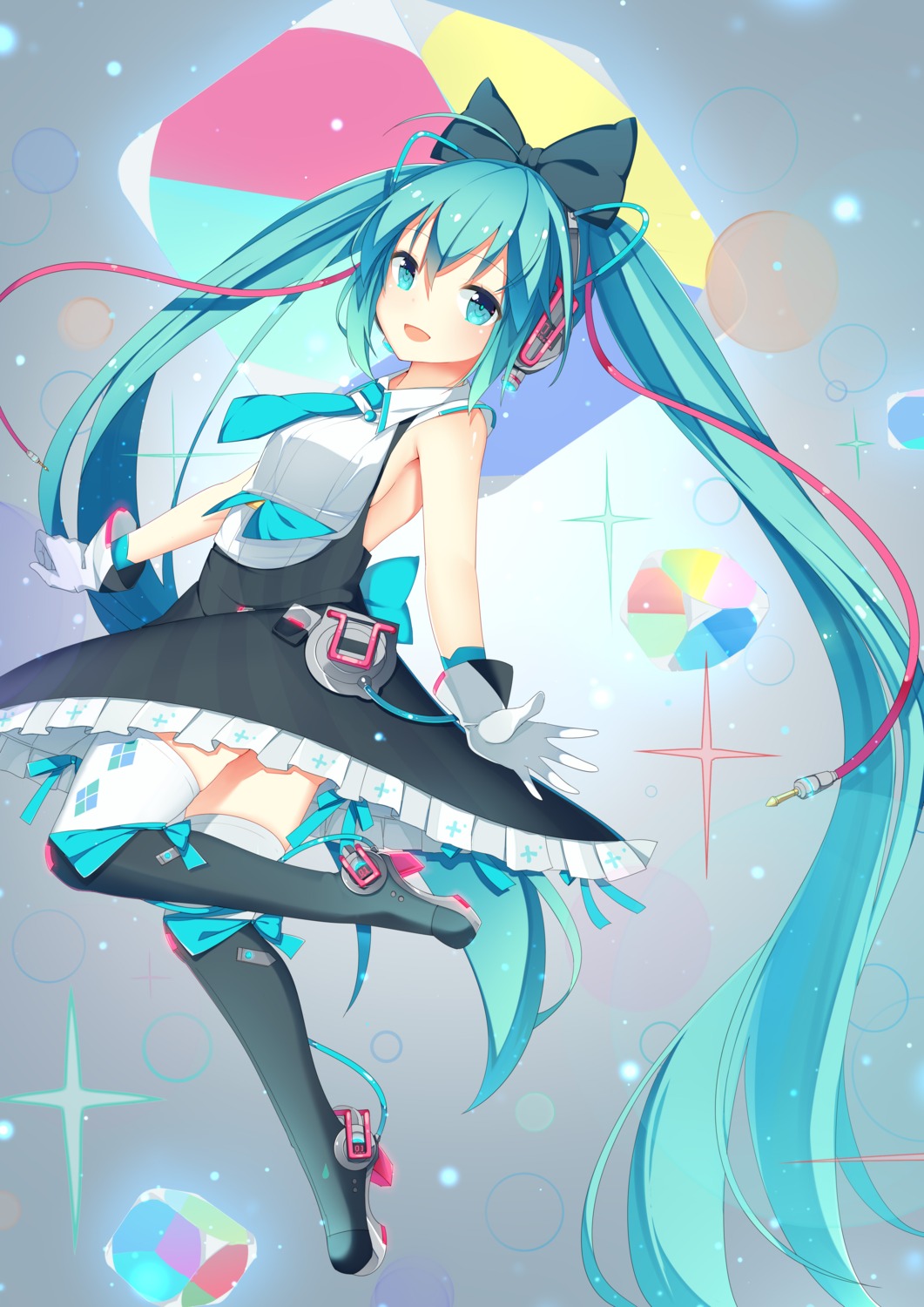 hatsune_miku headphones heels jyt magical_mirai no_bra thighhighs vocaloid