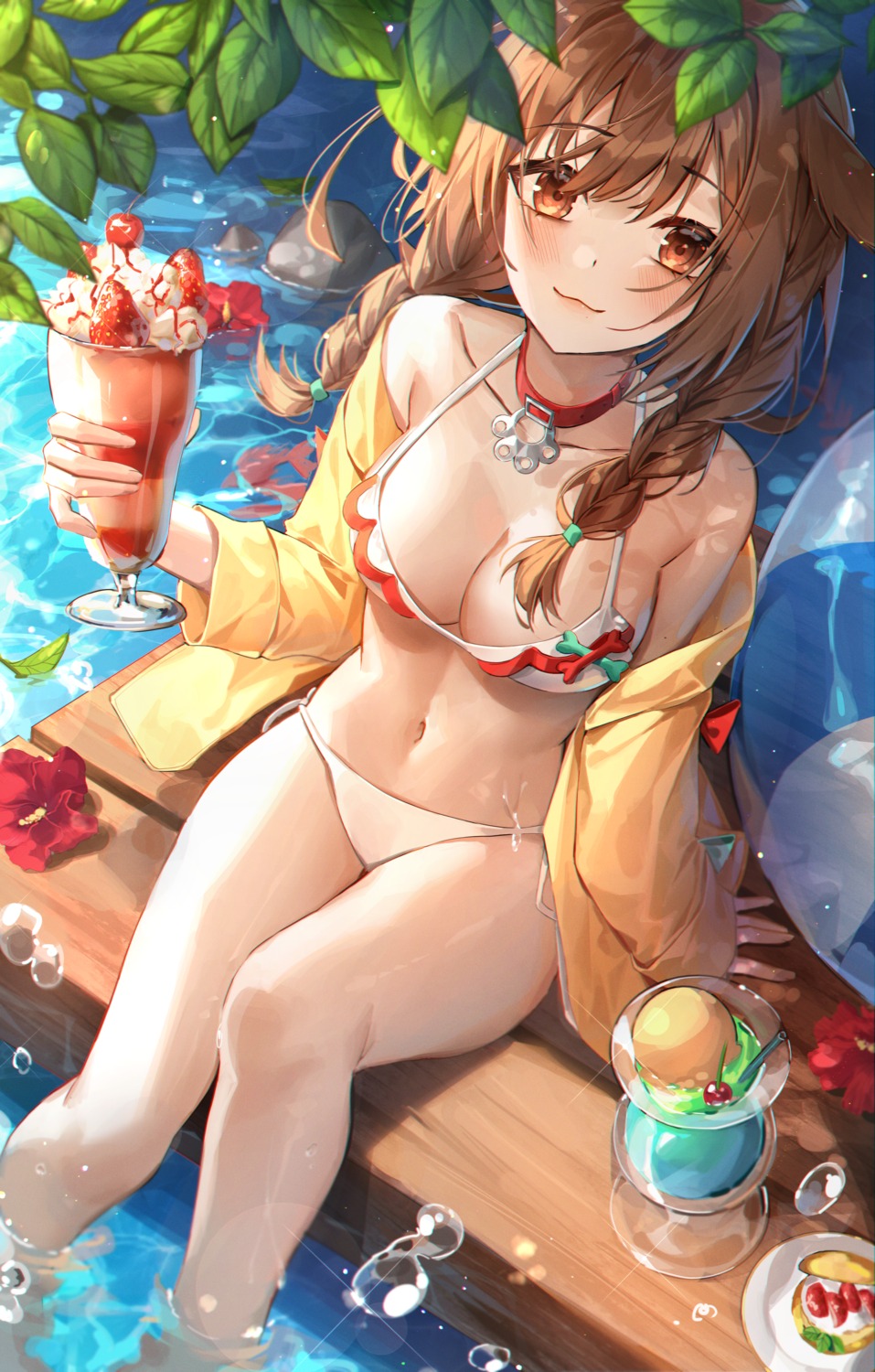 animal_ears bikini hololive hololive_gamers inugami_korone inumimi minttchocok open_shirt swimsuits wet