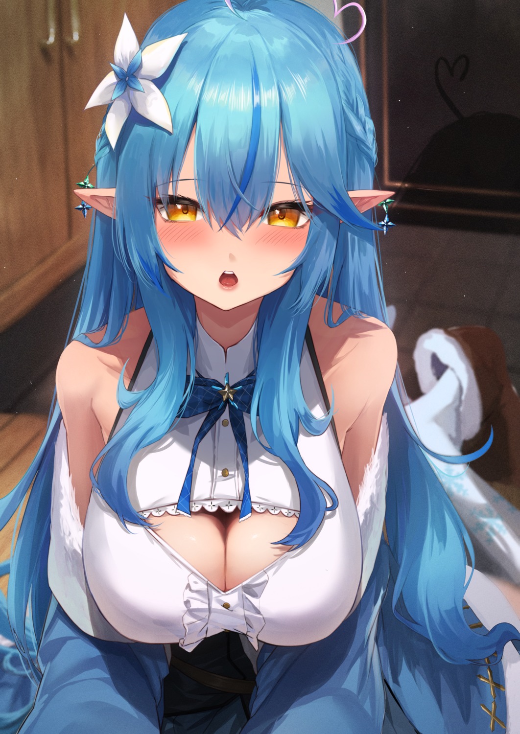 anemone_noa cleavage elf hololive no_bra pointy_ears yukihana_lamy