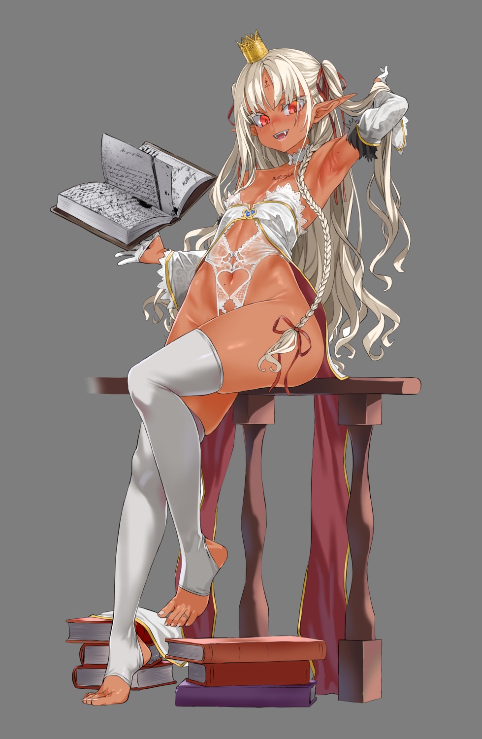 asanagi dark_elf_mura elf elf_mura leotard mercedes_(elf_mura) no_bra pointy_ears tattoo thighhighs transparent_png