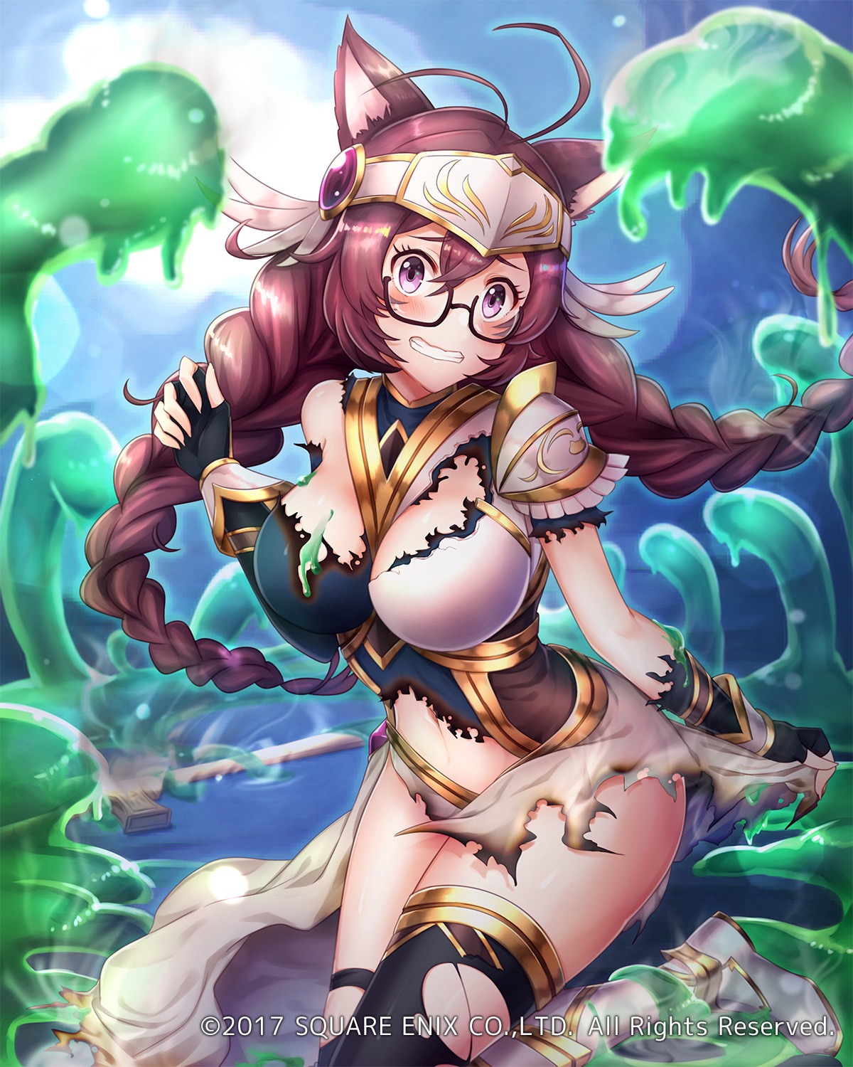 animal_ears armor mappaninatta megane square_enix thighhighs torn_clothes venus_rumble