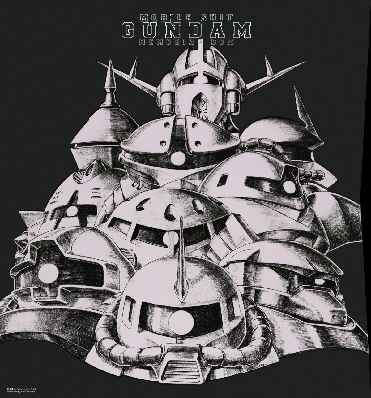 disc_cover gelgoog gundam mobile_suit_gundam okawara_kunio sketch z'gok zaku zeong