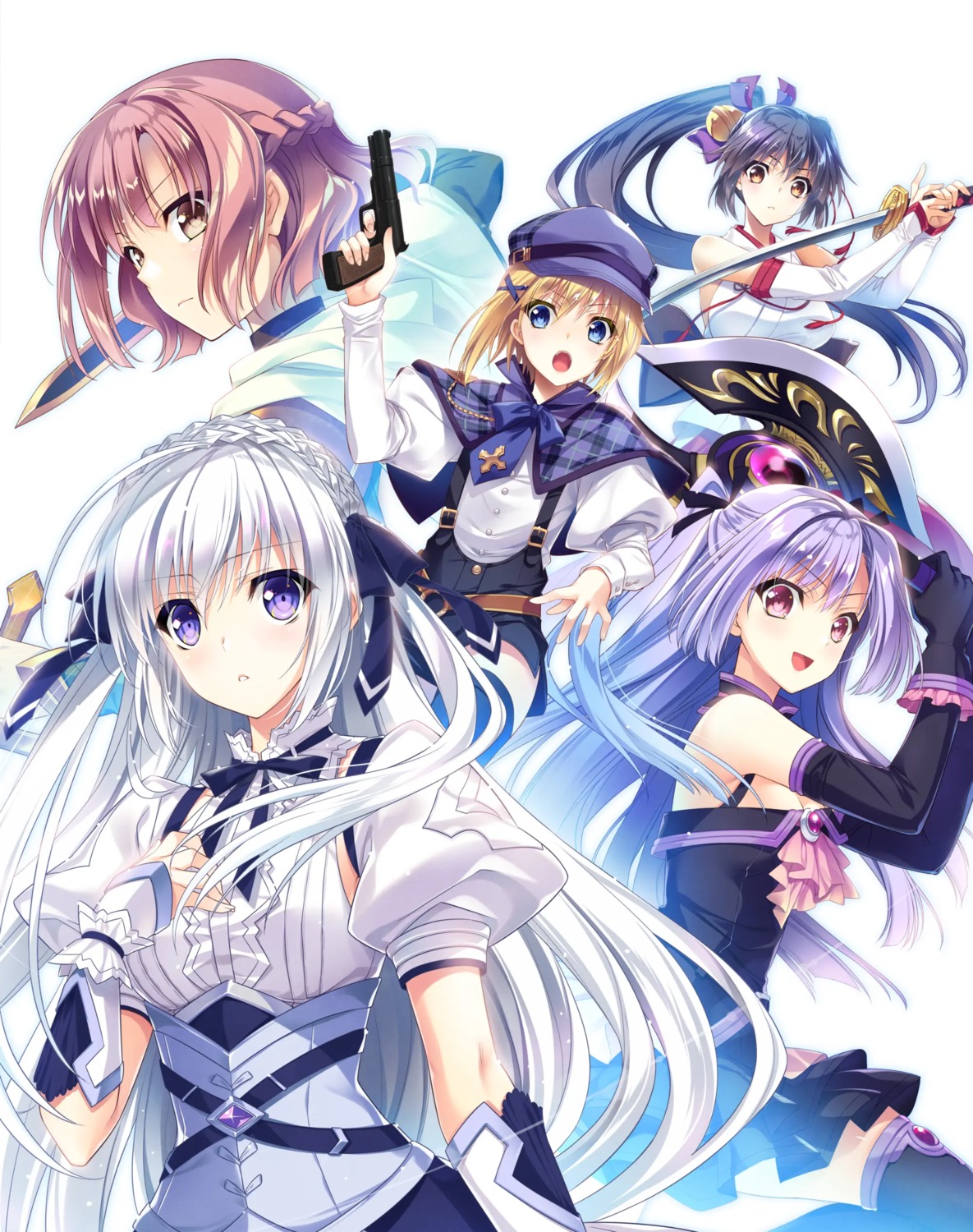 giga_team_baldrhead gun japanese_clothes senkou_no_clarias skirt_lift suzuhira_hiro sword thighhighs weapon