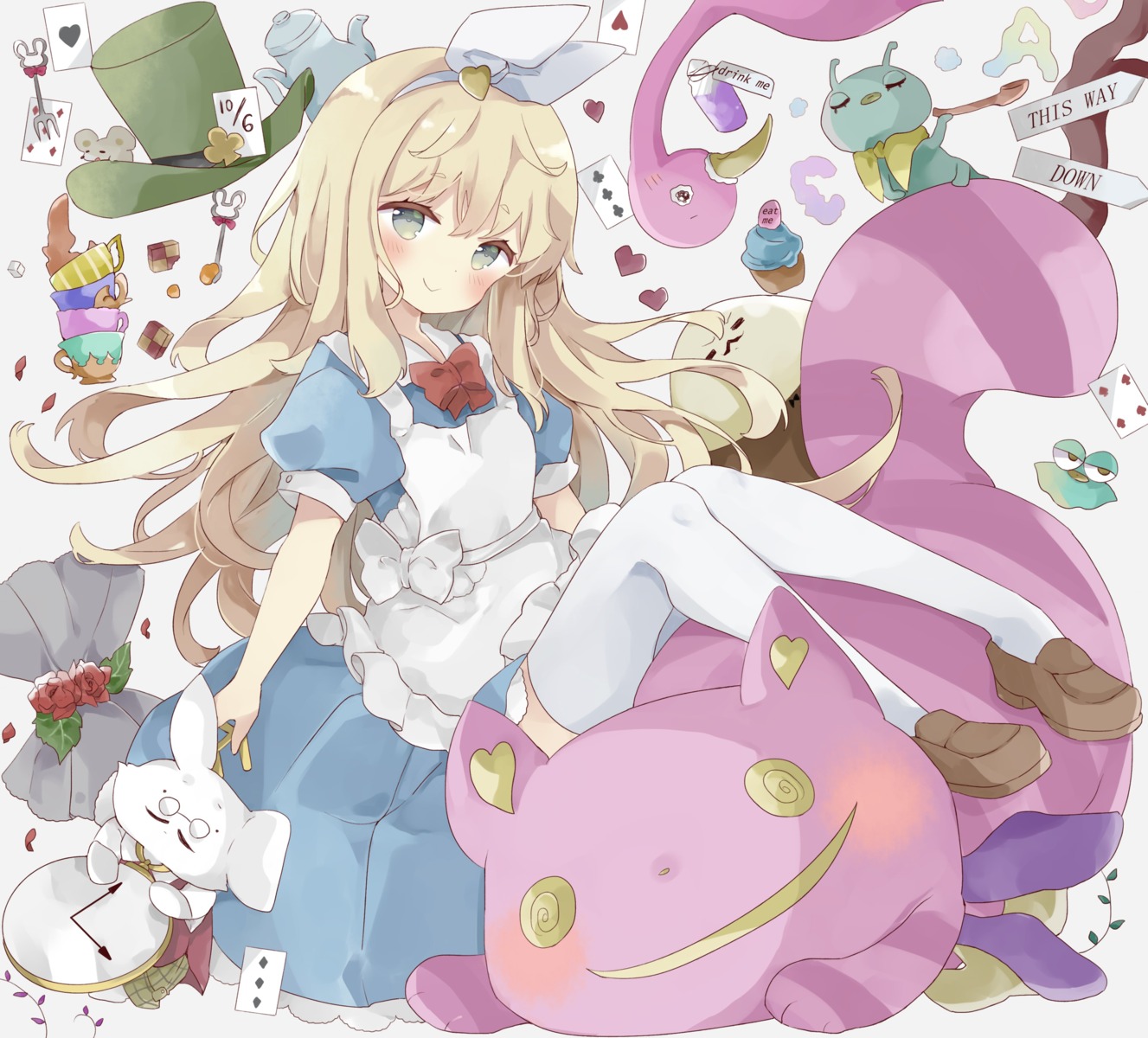 alice alice_in_wonderland dress skirt_lift thighhighs tsukiyo_(skymint)