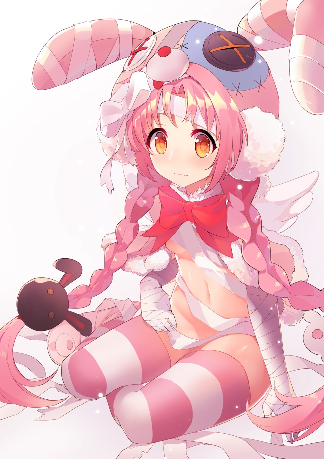 animal_ears bandages bunny_ears loli naked_cape naked_ribbon princess_connect princess_connect!_re:dive tail thighhighs yushi_quetzalli