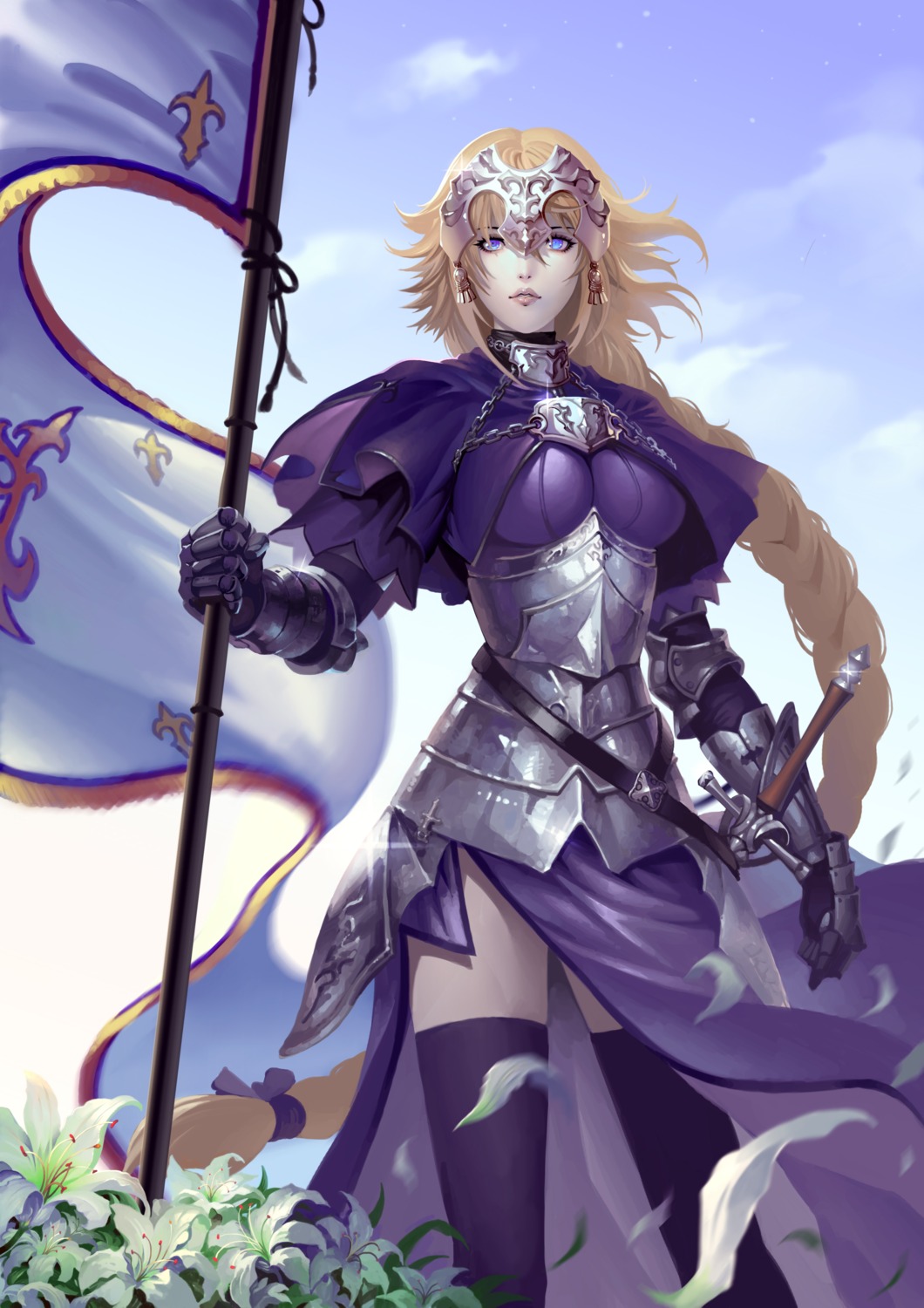 armor fate/apocrypha fate/stay_night jeanne_d'arc jeanne_d'arc_(fate) sword thighhighs wangling_mk_san