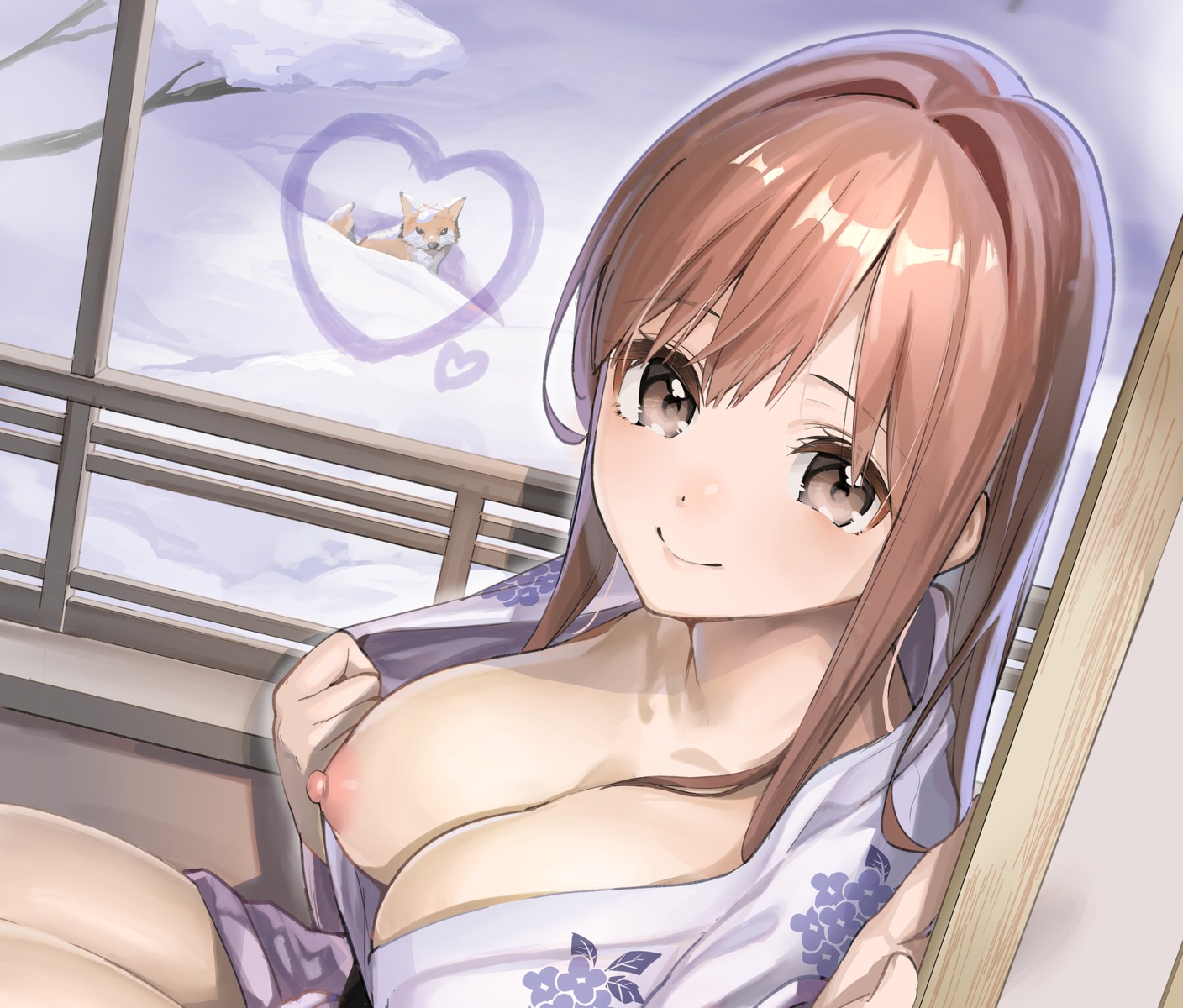 breasts ekakibito nipples no_bra open_shirt undressing yukata