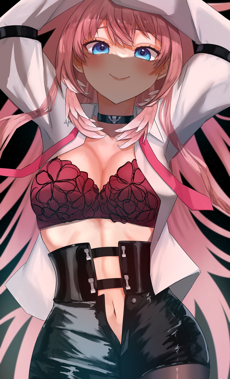 bra cleavage dress_shirt hololive iry_illust open_shirt takane_lui