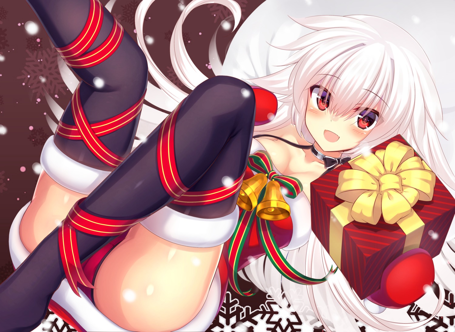 christmas cleavage dress murasame_shia pantsu thighhighs