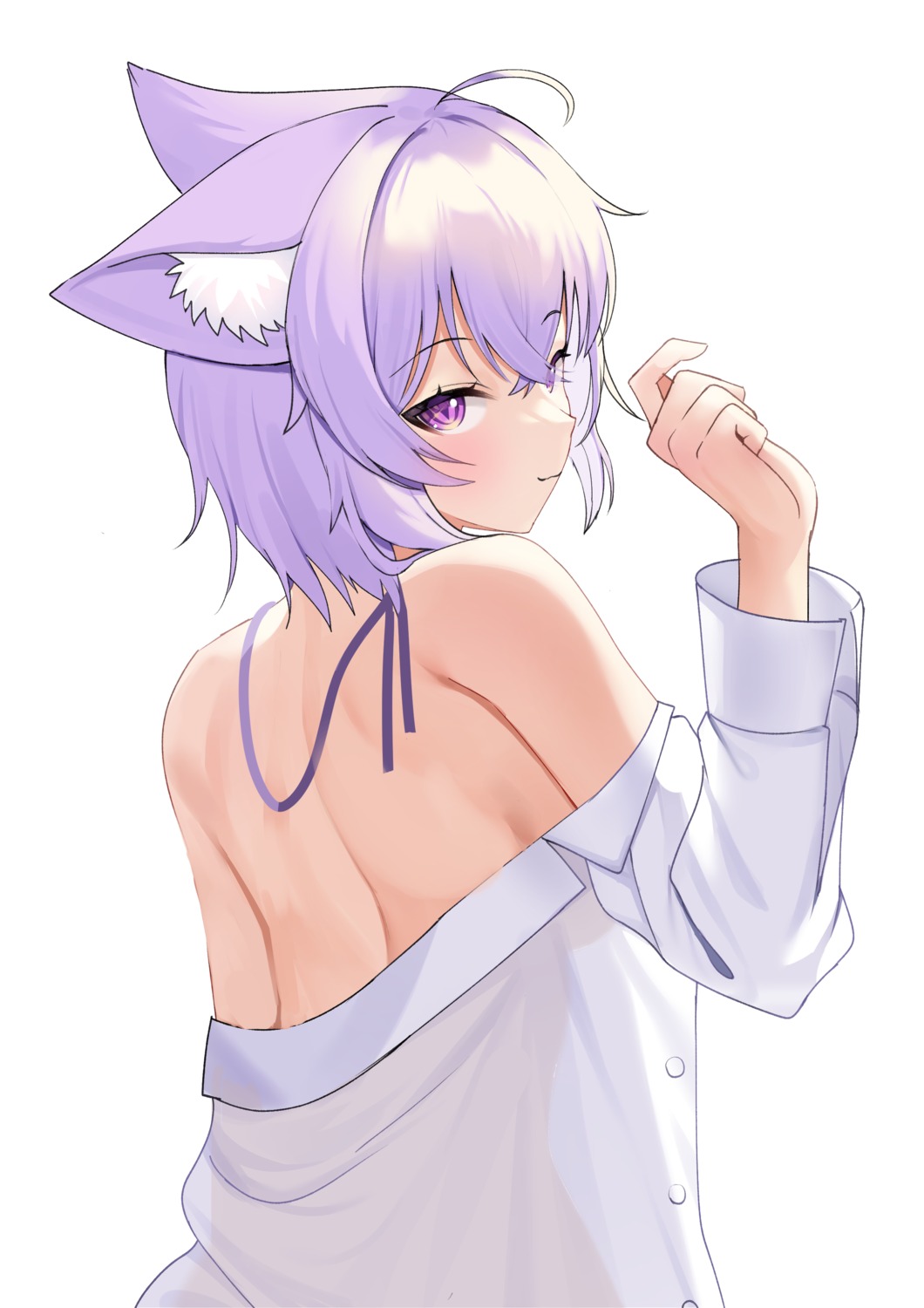 animal_ears dress_shirt hololive hololive_gamers neko_lu_(wofud453) nekomata_okayu nekomimi no_bra open_shirt see_through