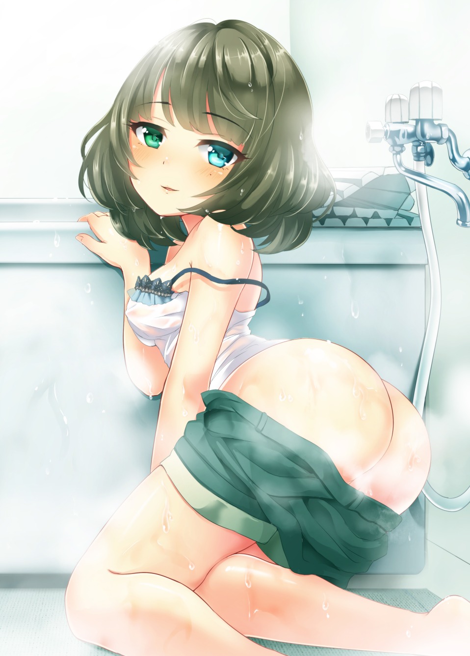 ass bisuke_(bisco) erect_nipples heterochromia no_bra nopan see_through takagaki_kaede the_idolm@ster the_idolm@ster_cinderella_girls wet_clothes