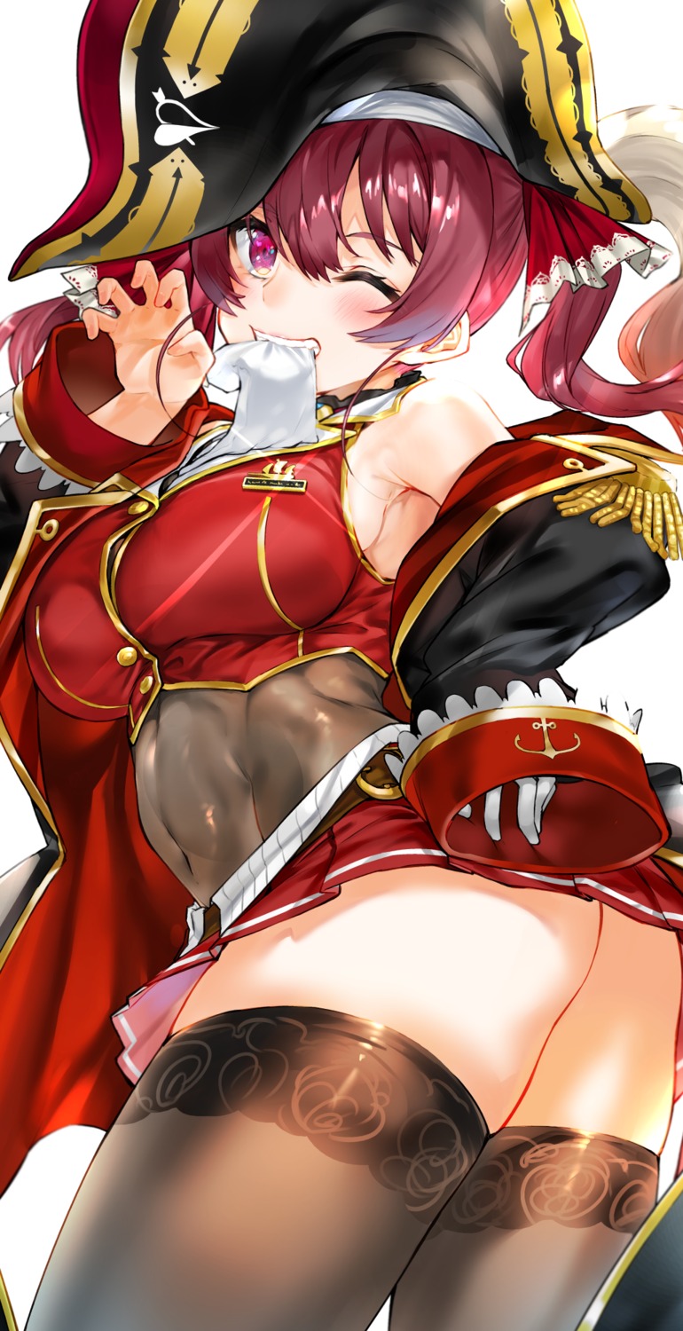 ass hololive houshou_marine kou_mashiro nopan pirate skirt_lift thighhighs