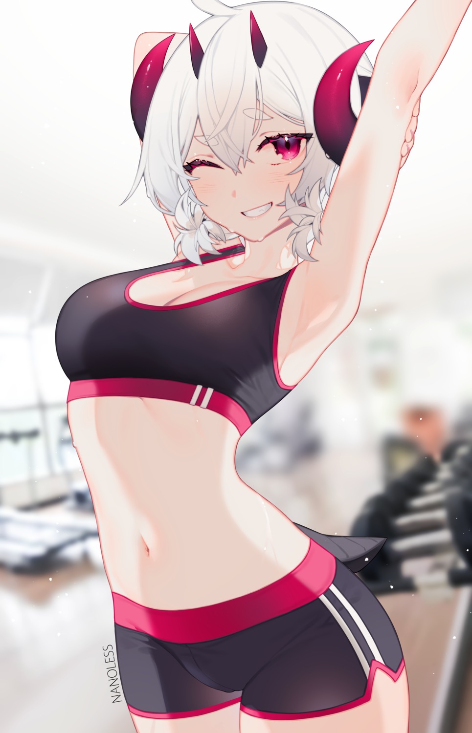 gym_uniform horns indie_virtual_youtuber nano_(vtuber) nanoless tail wet