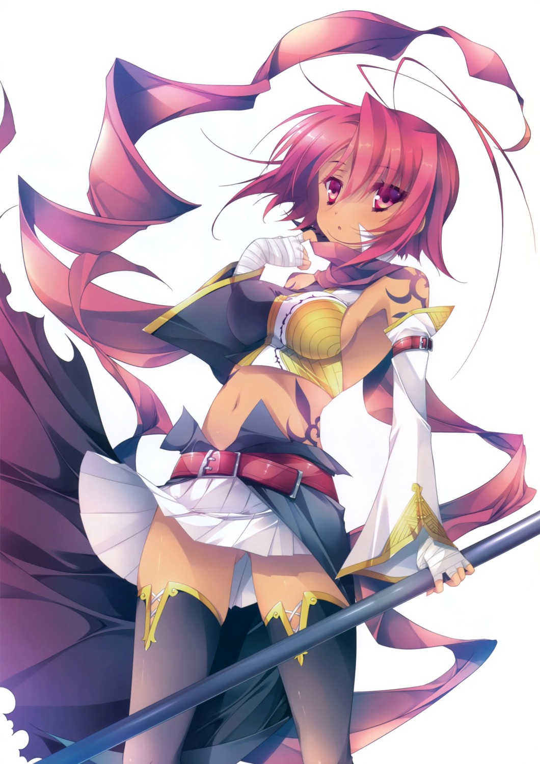 bandages koihime_musou no_bra overfiltered ryofu tagme tattoo thighhighs weapon