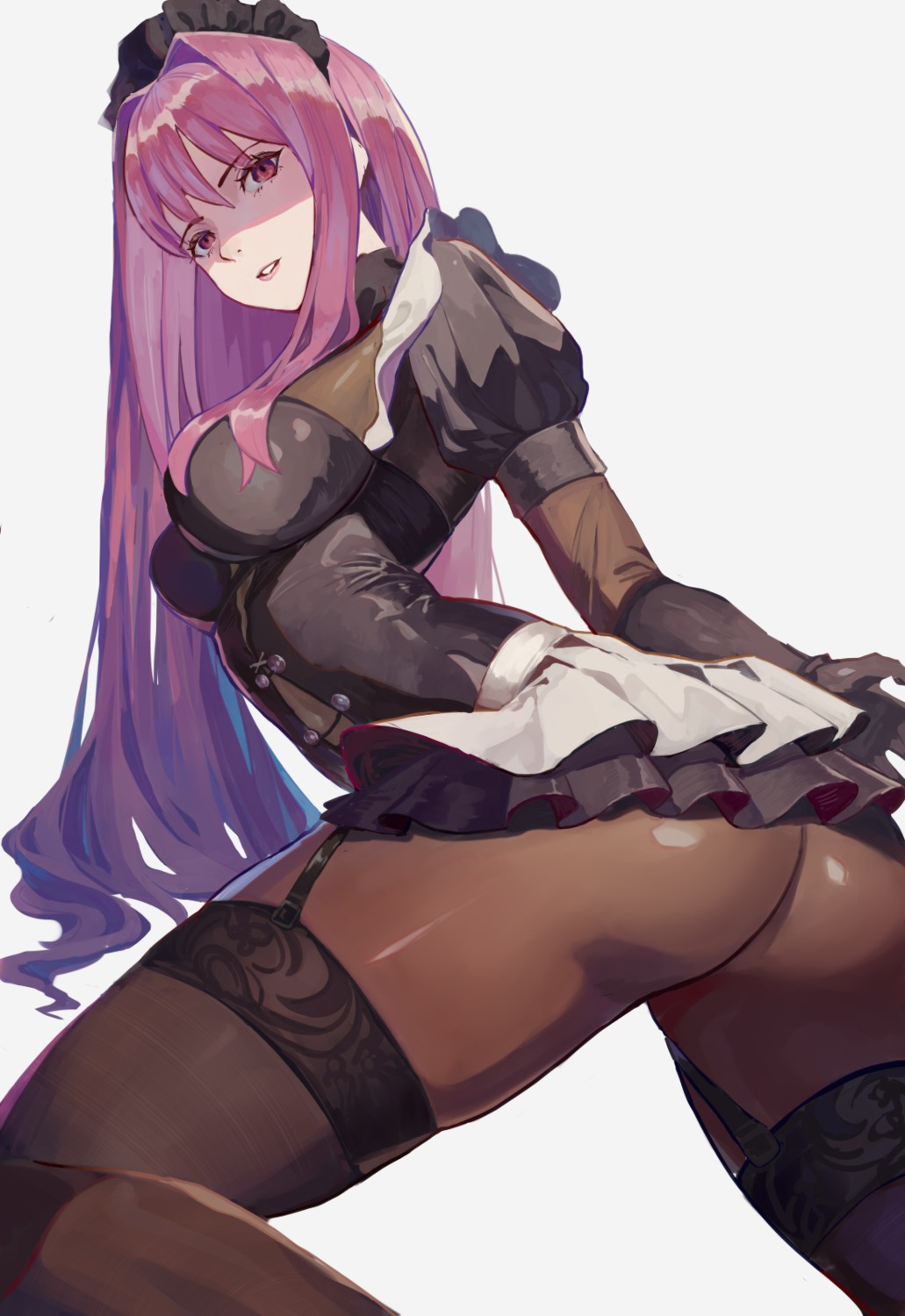 ass bodysuit fate/grand_order maid scathach_(fate/grand_order) stockings thighhighs vic