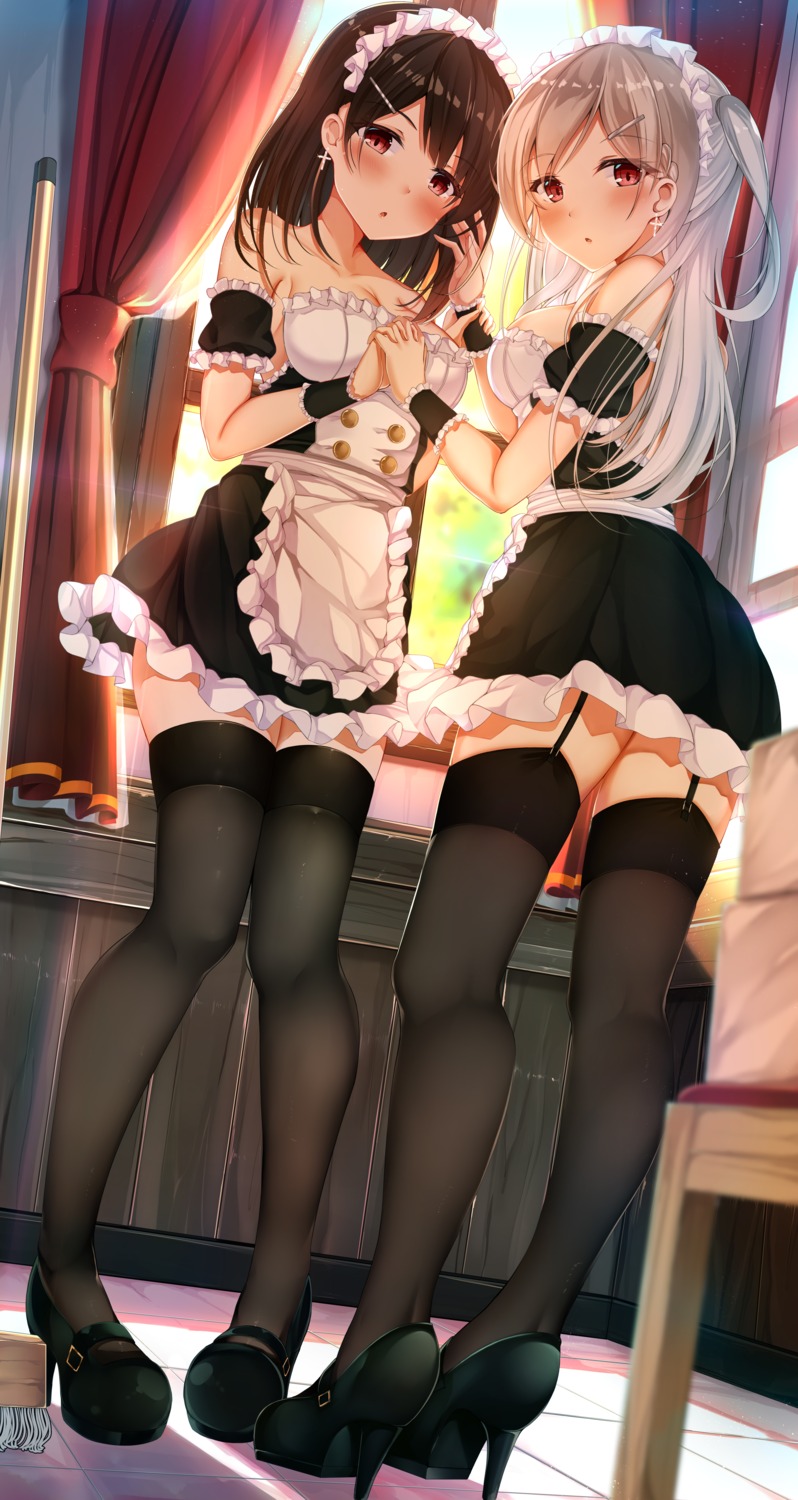 cleavage heels hiiragi_ringo maid stockings thighhighs