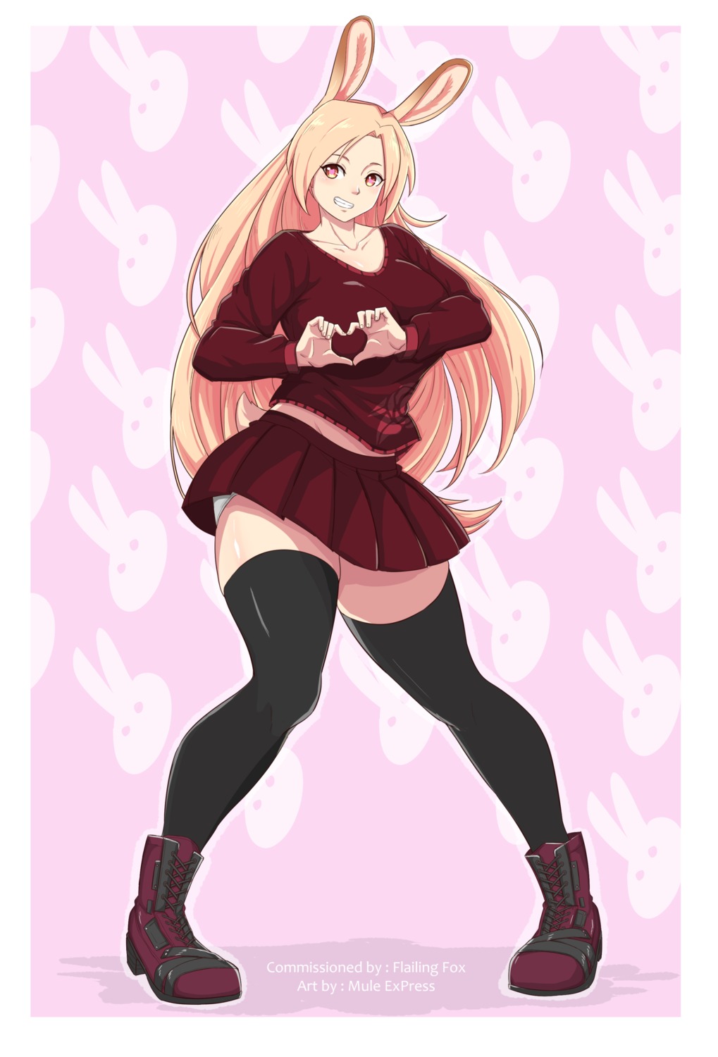 animal_ears bunny_ears mule_express pantsu skirt_lift sweater thighhighs