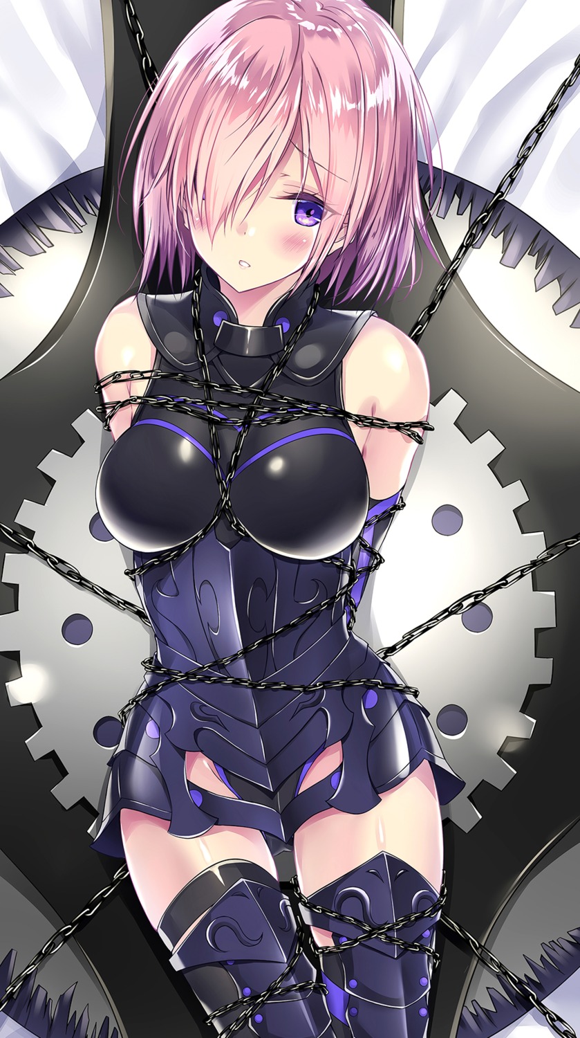 armor bondage fate/grand_order kobayashi_chisato leotard mash_kyrielight thighhighs weapon