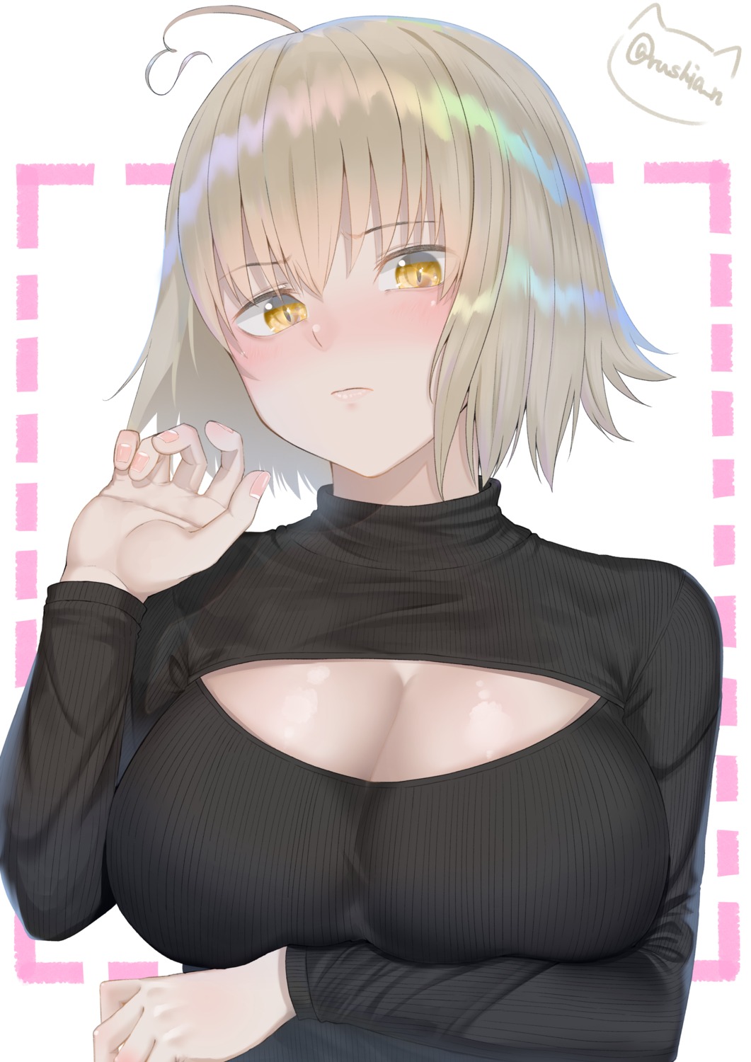 breast_hold cleavage fate/grand_order jeanne_d'arc jeanne_d'arc_(fate) rushian sweater