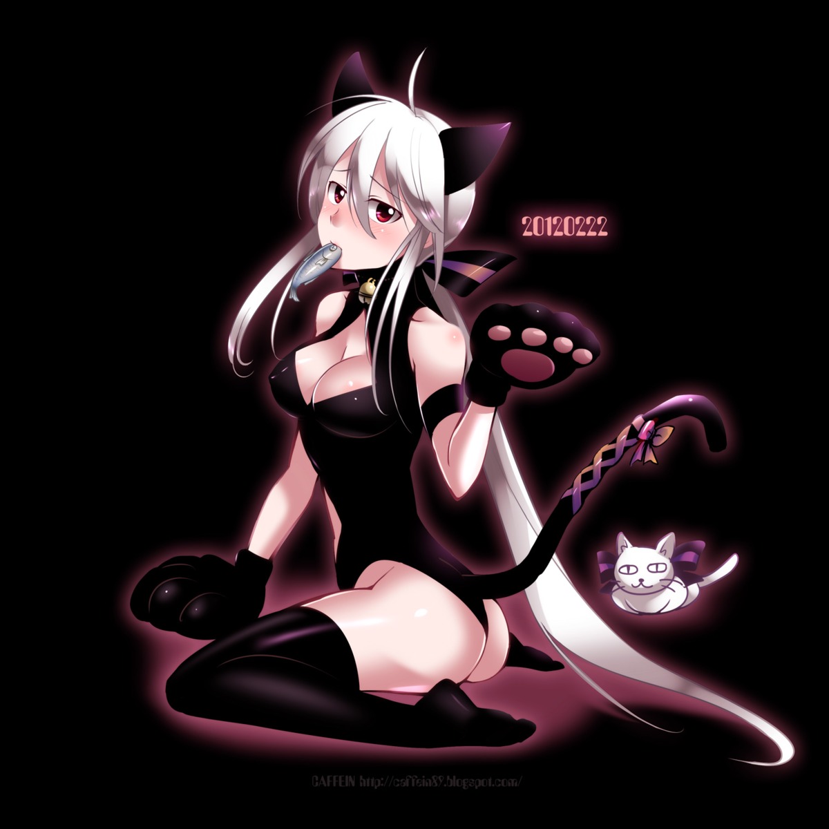 animal_ears ass caffein cleavage neko nekomimi tail thighhighs vocaloid yowane_haku