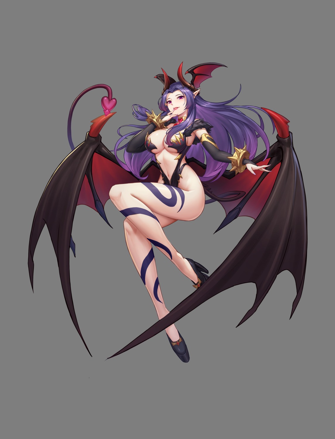 bikini_armor cleavage heels horns pointy_ears sramy tail tattoo wings