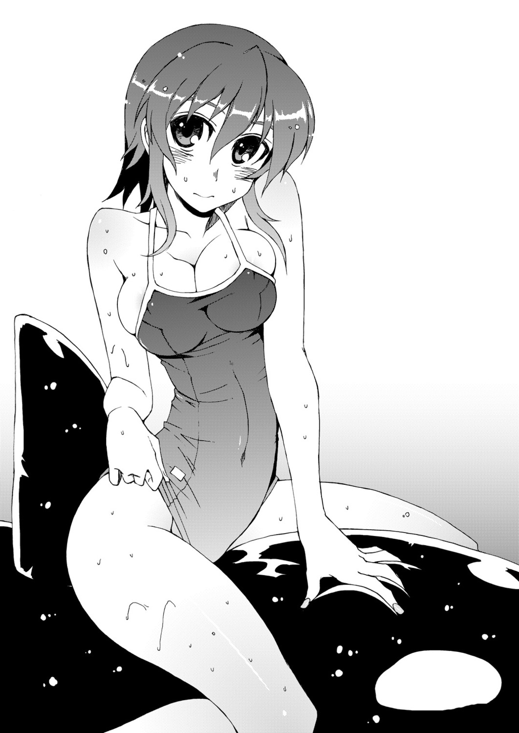 cleavage erect_nipples kusanagi_tonbo monochrome swimsuits