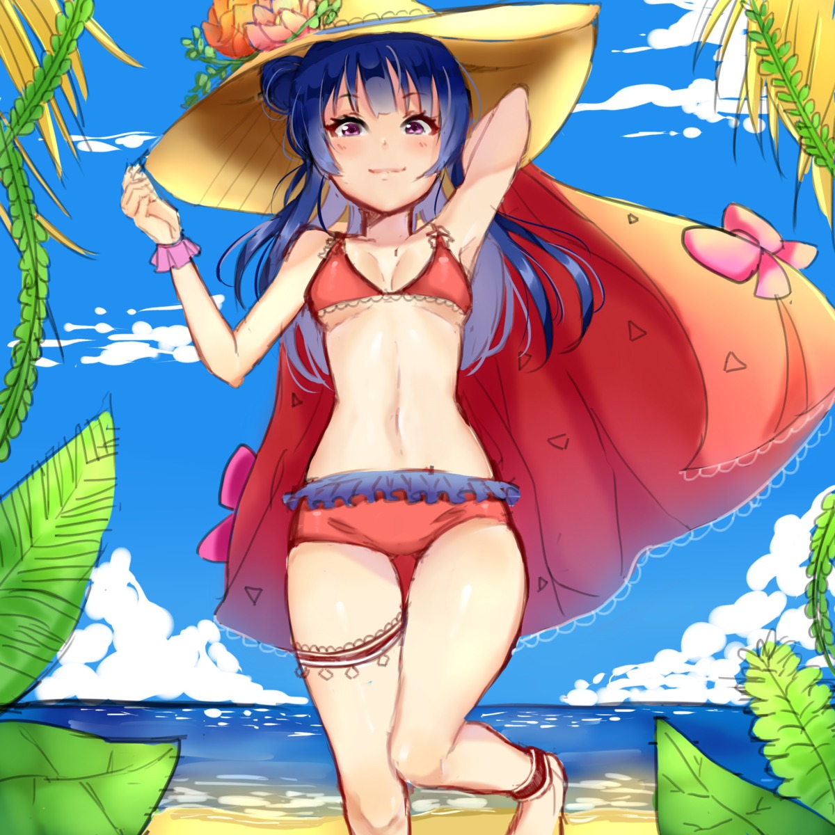 bikini cleavage garter kairi love_live!_sunshine!! swimsuits tsushima_yoshiko underboob