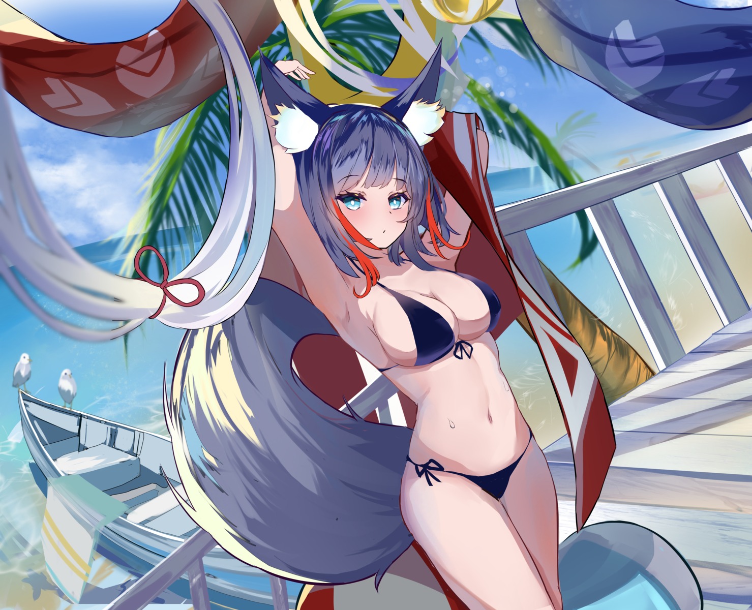 animal_ears bikini kitsune sencho_(whtv8535) swimsuits tail