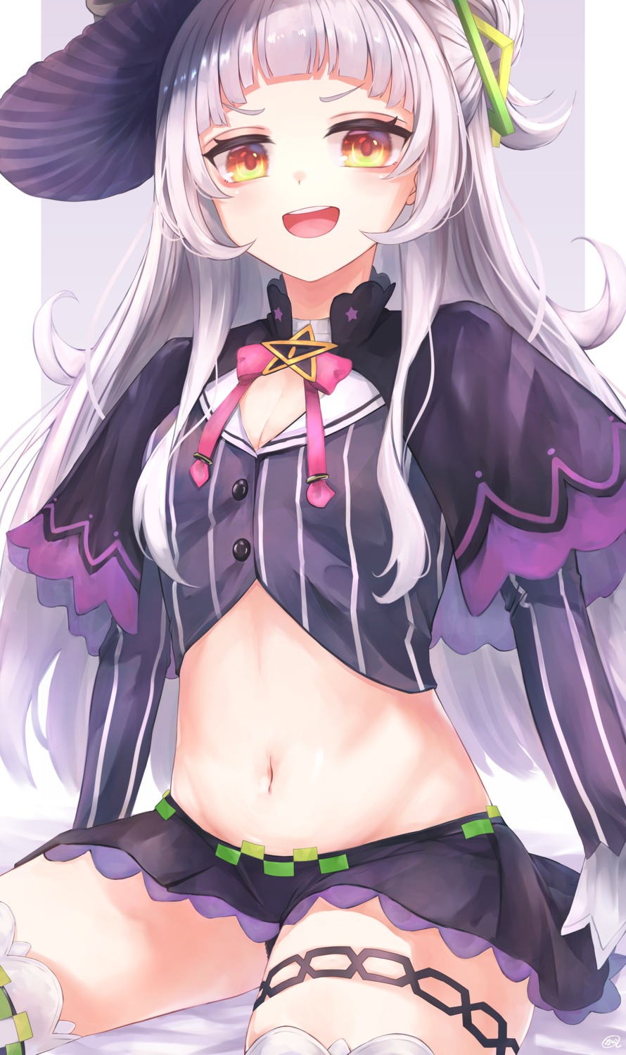 cleavage garter hololive karashi_(asarikarasi) murasaki_shion pantsu skirt_lift thighhighs