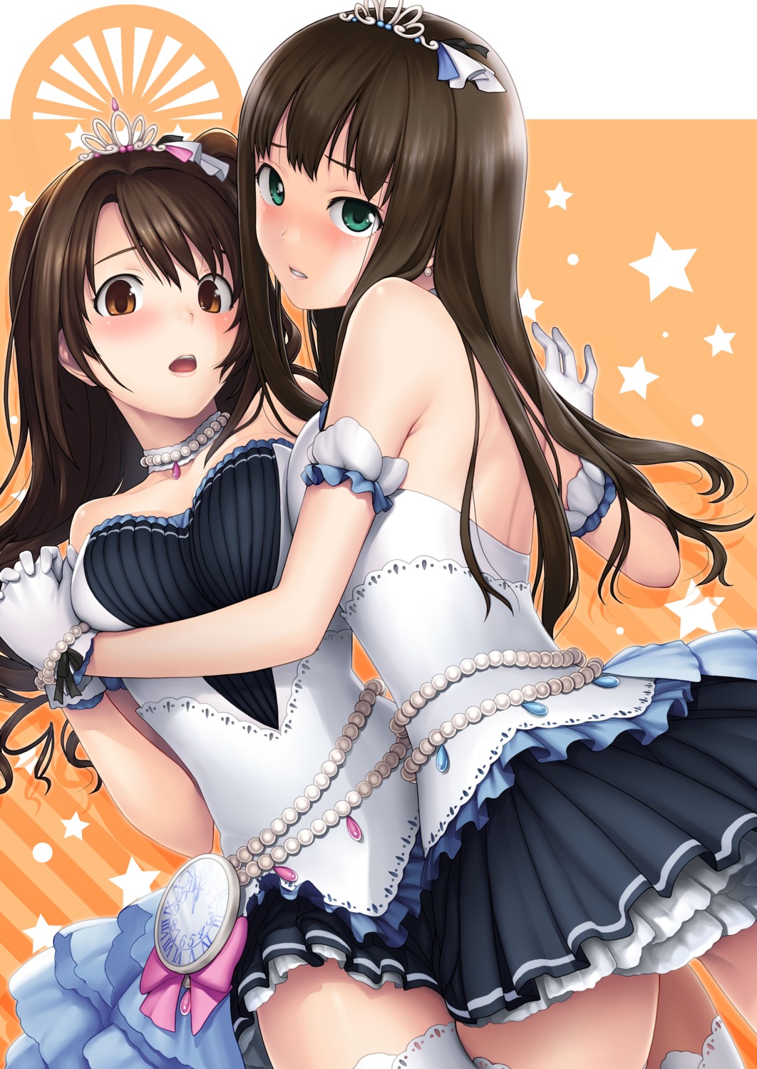 cleavage shibuya_rin shimamura_uzuki tanaka_shoutarou the_idolm@ster the_idolm@ster_cinderella_girls thighhighs