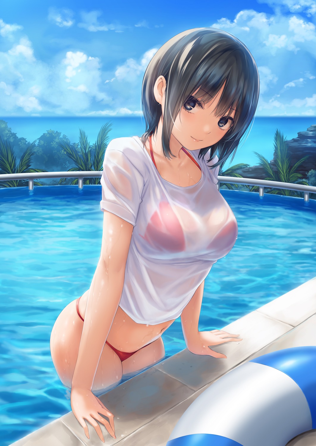 aoyama_sumika bikini coffee-kizoku see_through swimsuits wet wet_clothes