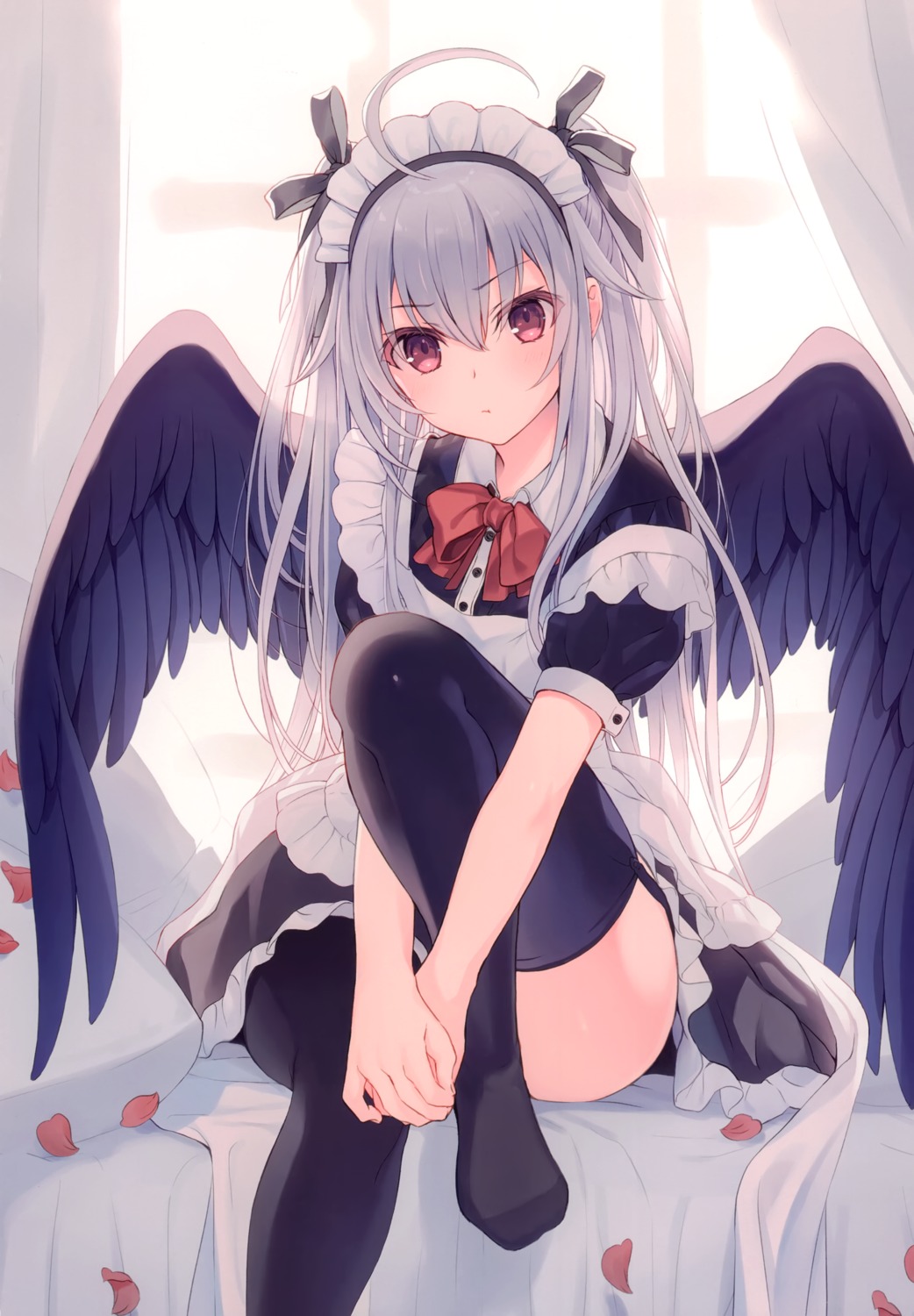 crown maid skirt_lift thighhighs wings yashiro_seika