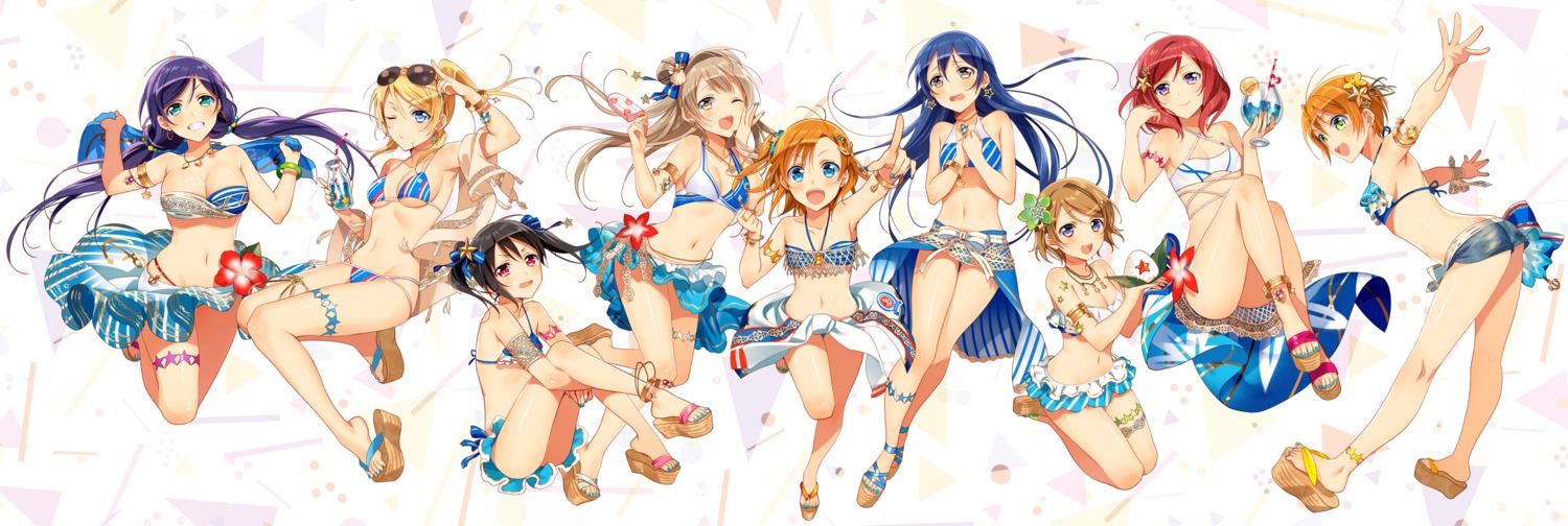 ass ayase_eli bikini cleavage garter hoshizora_rin koizumi_hanayo kousaka_honoka love_live! megane minami_kotori murakami_yuichi nishikino_maki sonoda_umi swimsuits toujou_nozomi underboob yazawa_nico