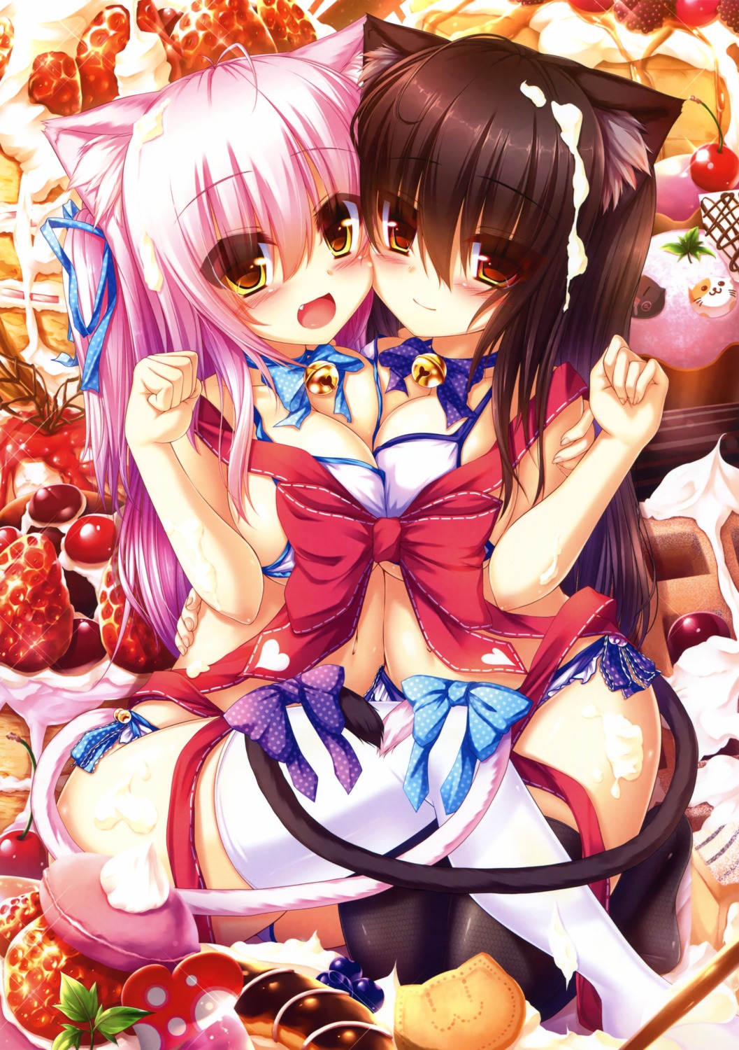 animal_ears cleavage cream mia_flatpaddy nekomimi shia_flatpaddy symmetrical_docking syroh tail