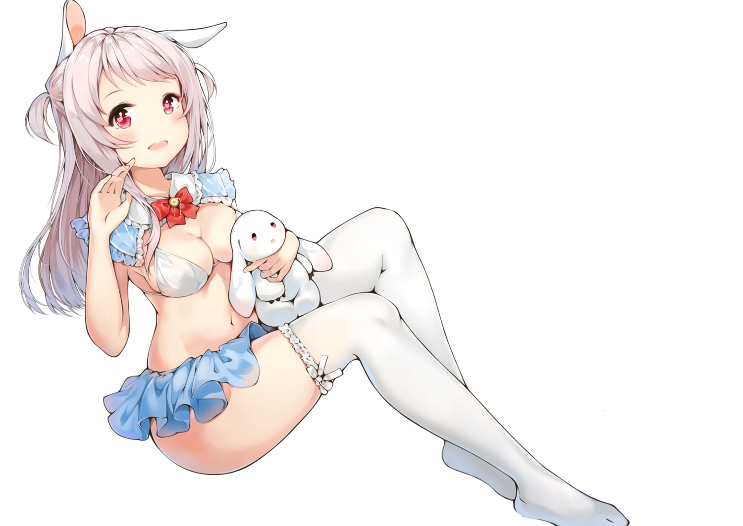 animal_ears breast_hold cleavage see_through situmey swimsuits thighhighs