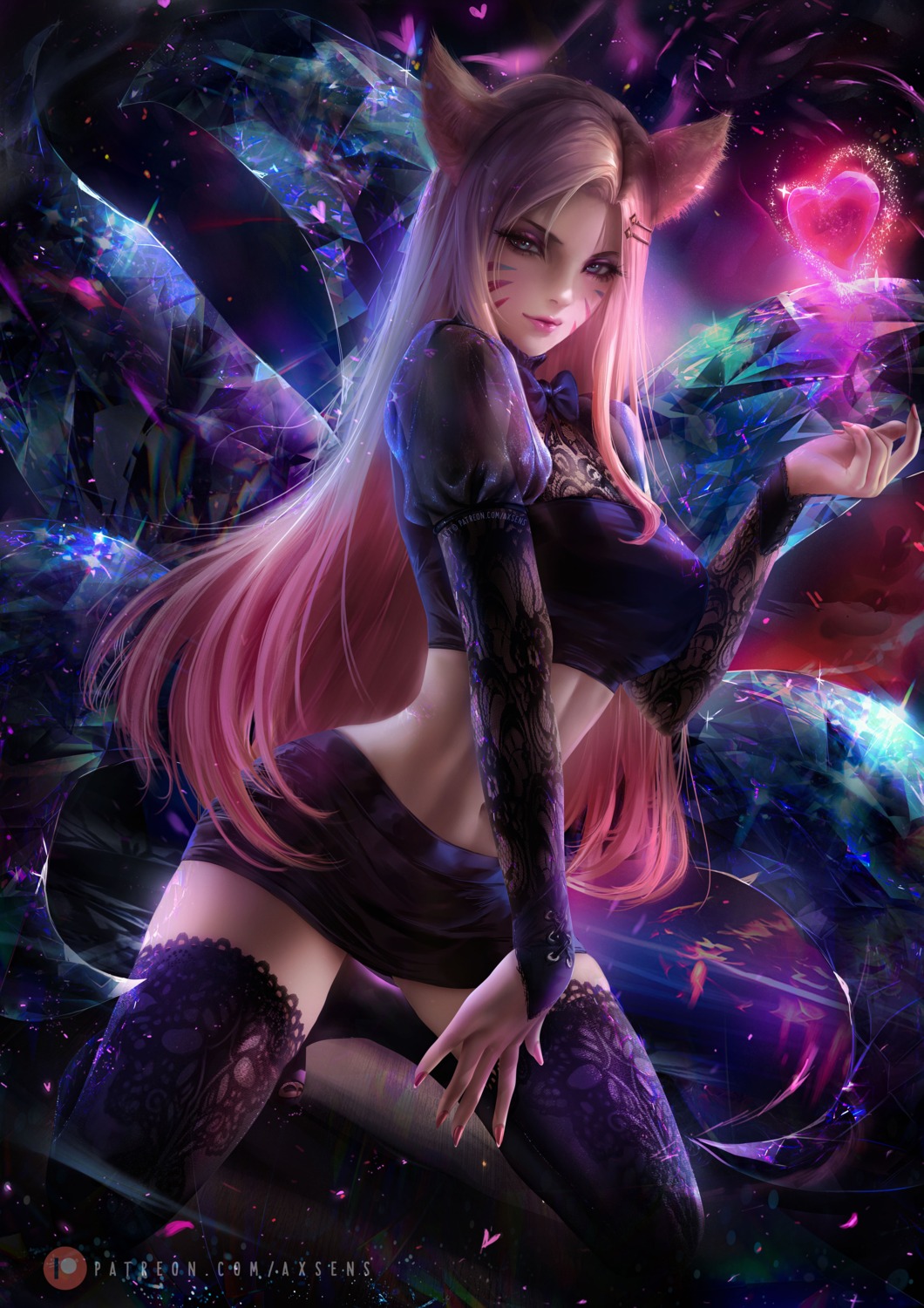 ahri animal_ears axsens kitsune league_of_legends see_through tail thighhighs