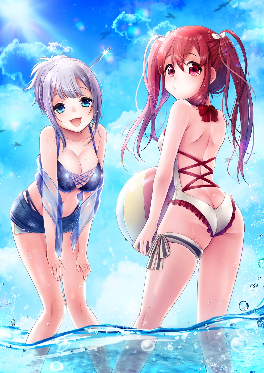 ass bikini cleavage crossover karen_channel minazuki_karen_(karen_channel) suuzuki_ayato swimsuits wet