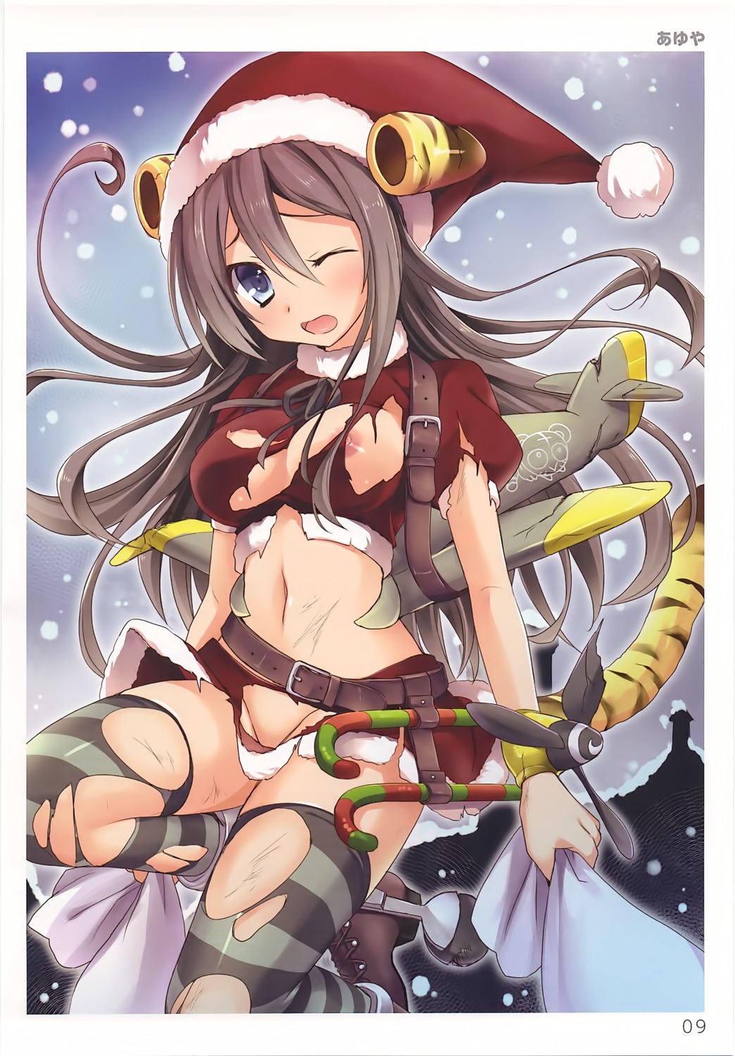 ayuya christmas heels nipple_slip no_bra nopan tail thighhighs toranoana torn_clothes